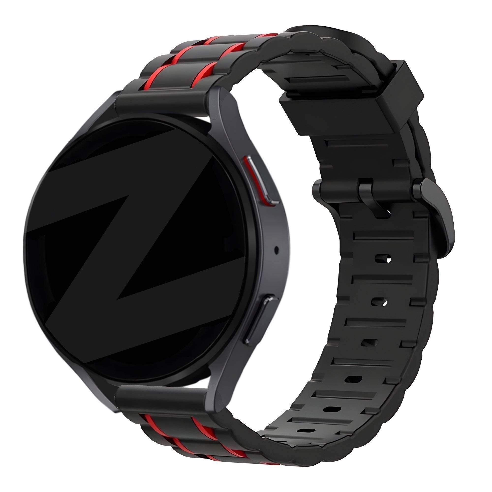 Sport Gestreept horlogebandje - 22mm - Zwart/rood