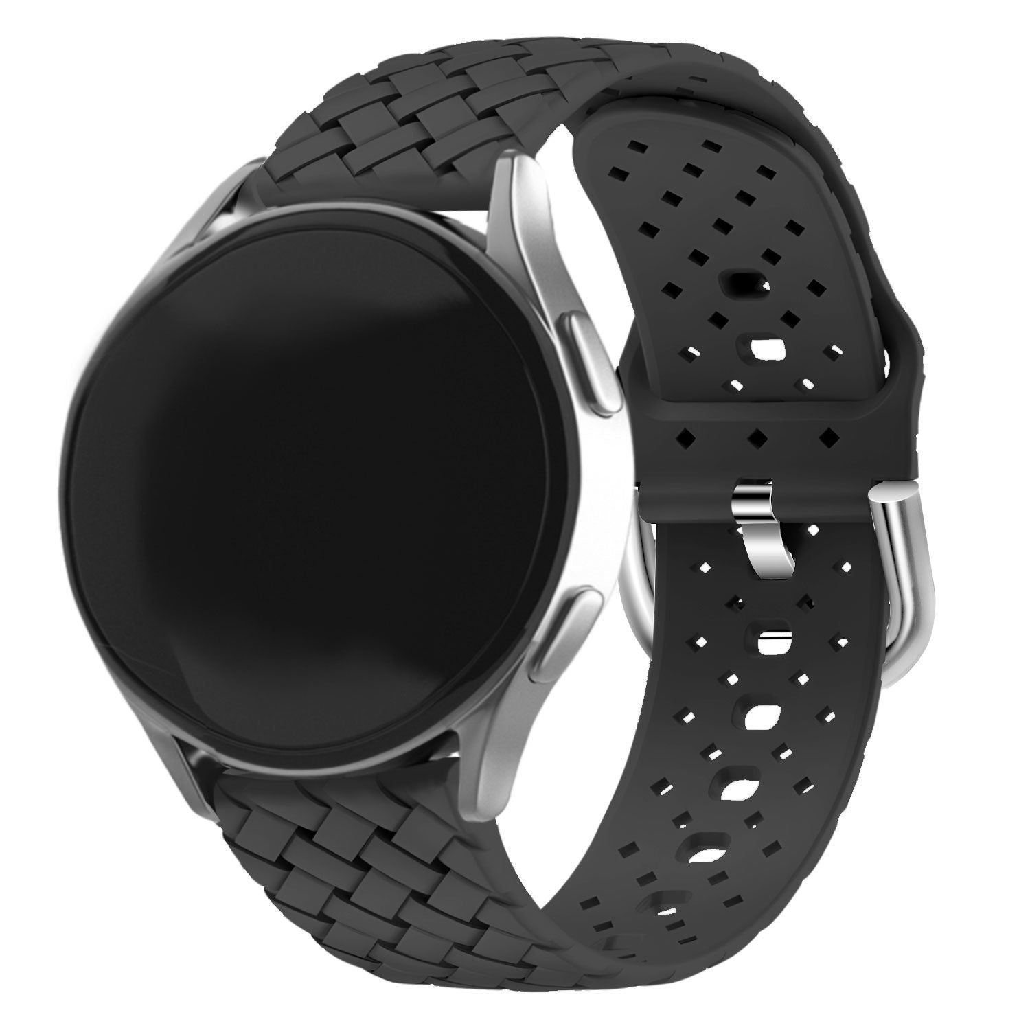 Gevlochten siliconen horlogebandje - 20mm - Zwart