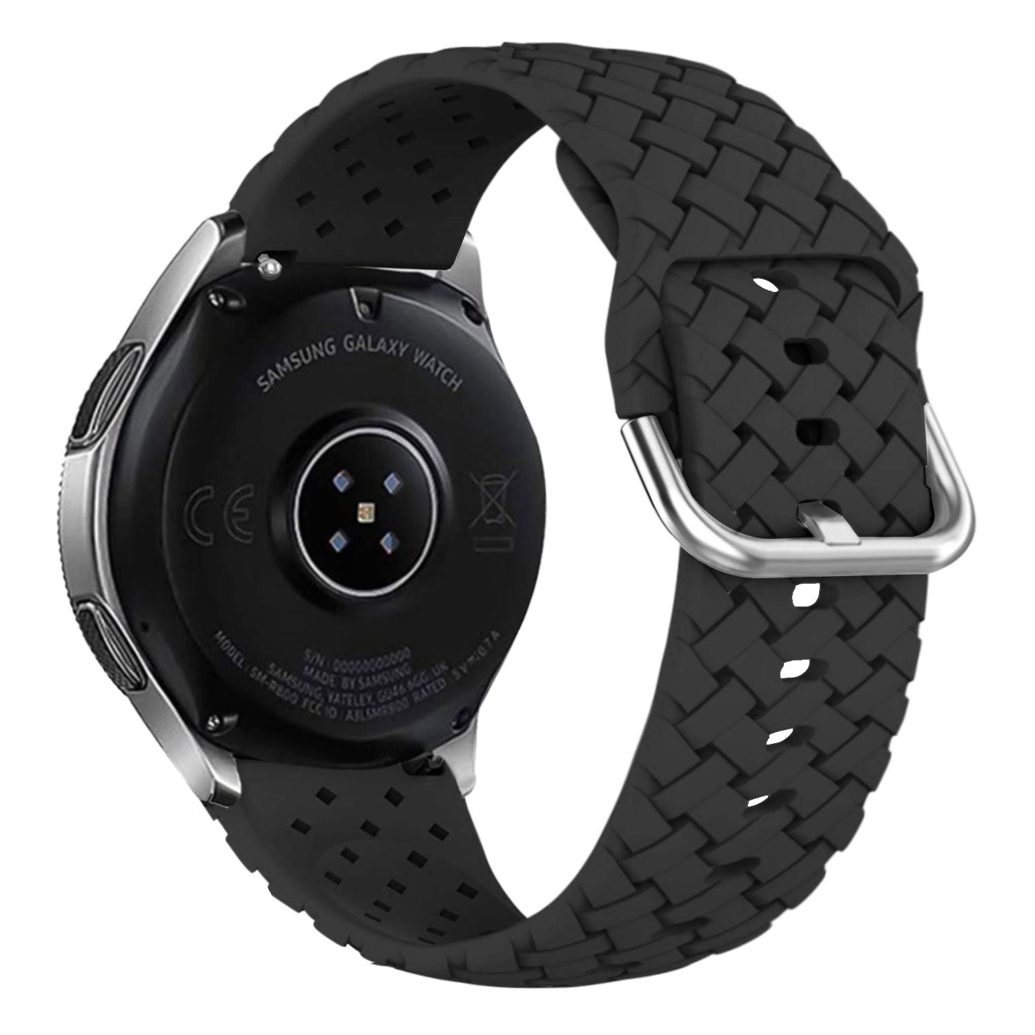 Gevlochten siliconen horlogebandje - 20mm - Zwart