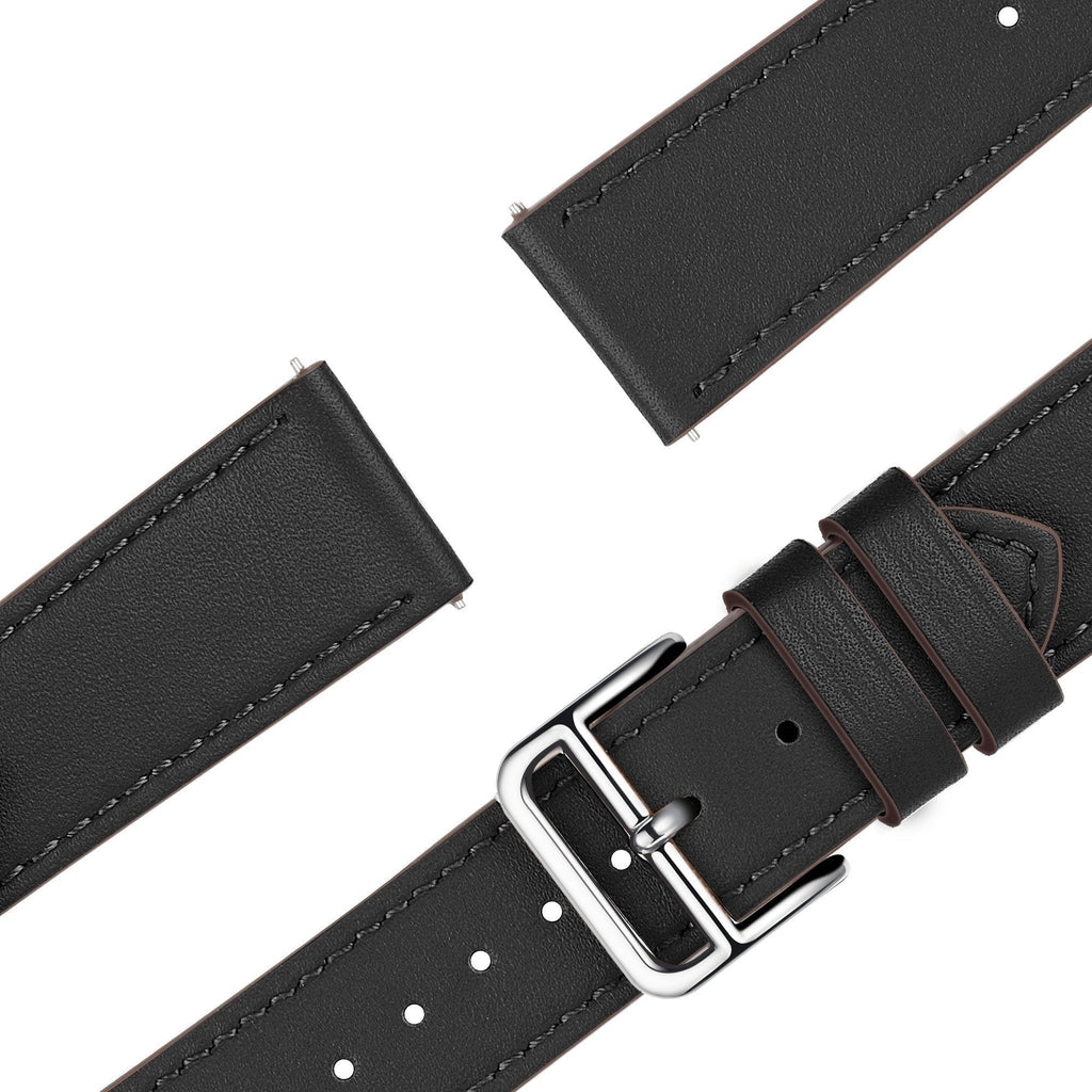 Lederen Deluxe horlogebandje - 22mm - Zwart