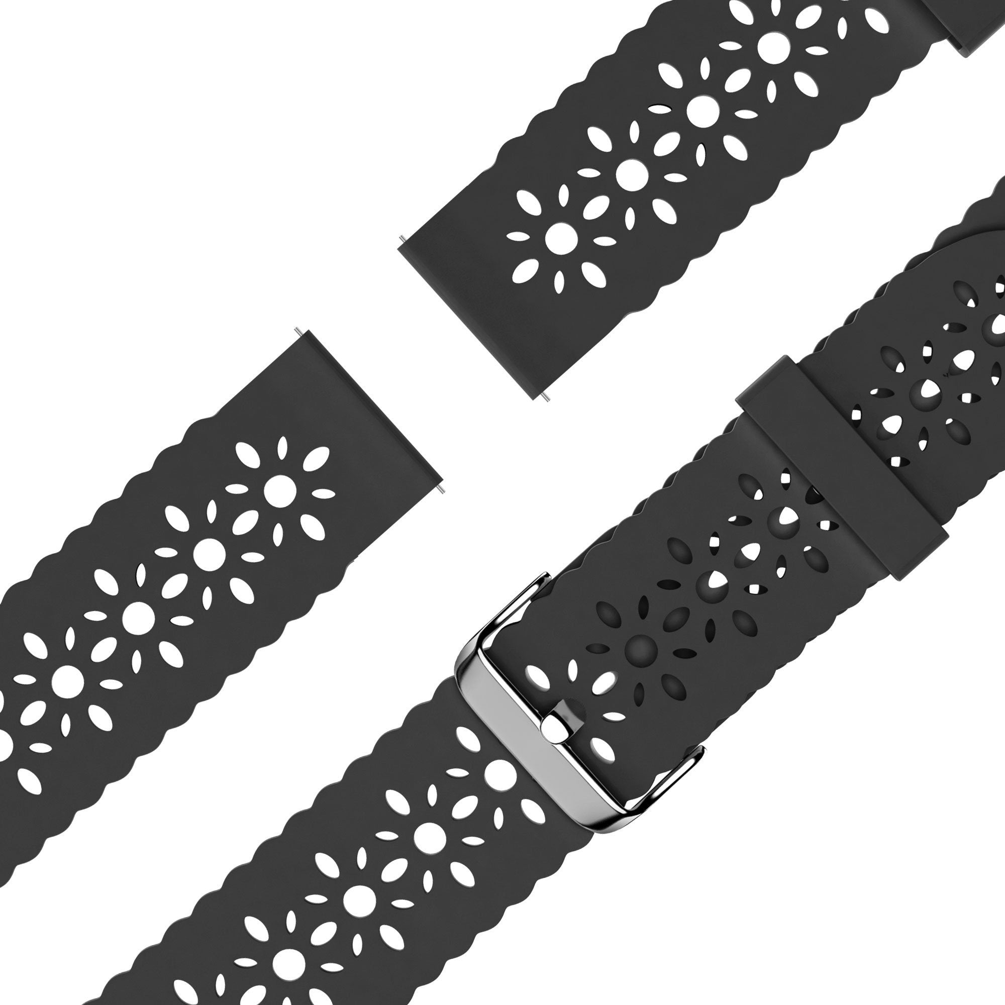 Siliconen met bloemenpatroon horlogebandje - 20mm - Zwart