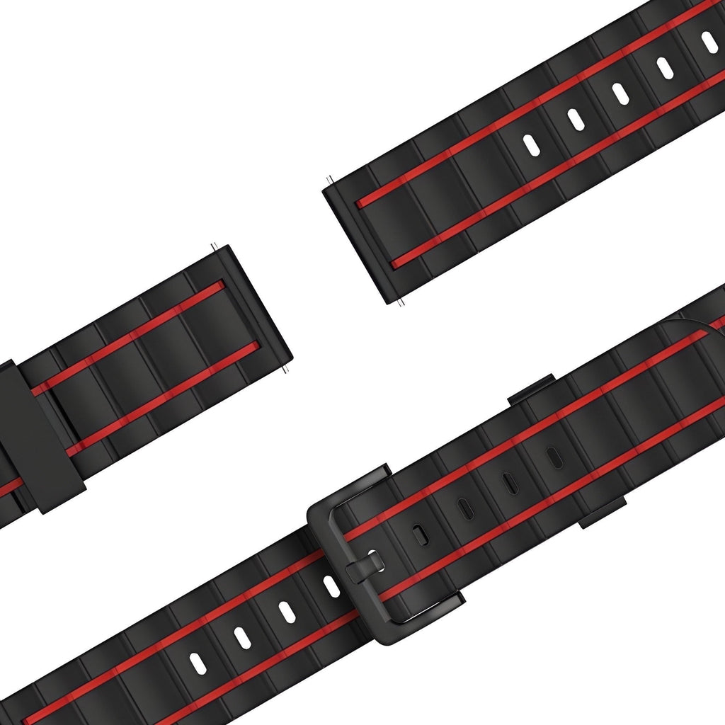 Sport Gestreept horlogebandje - 22mm - Zwart/rood