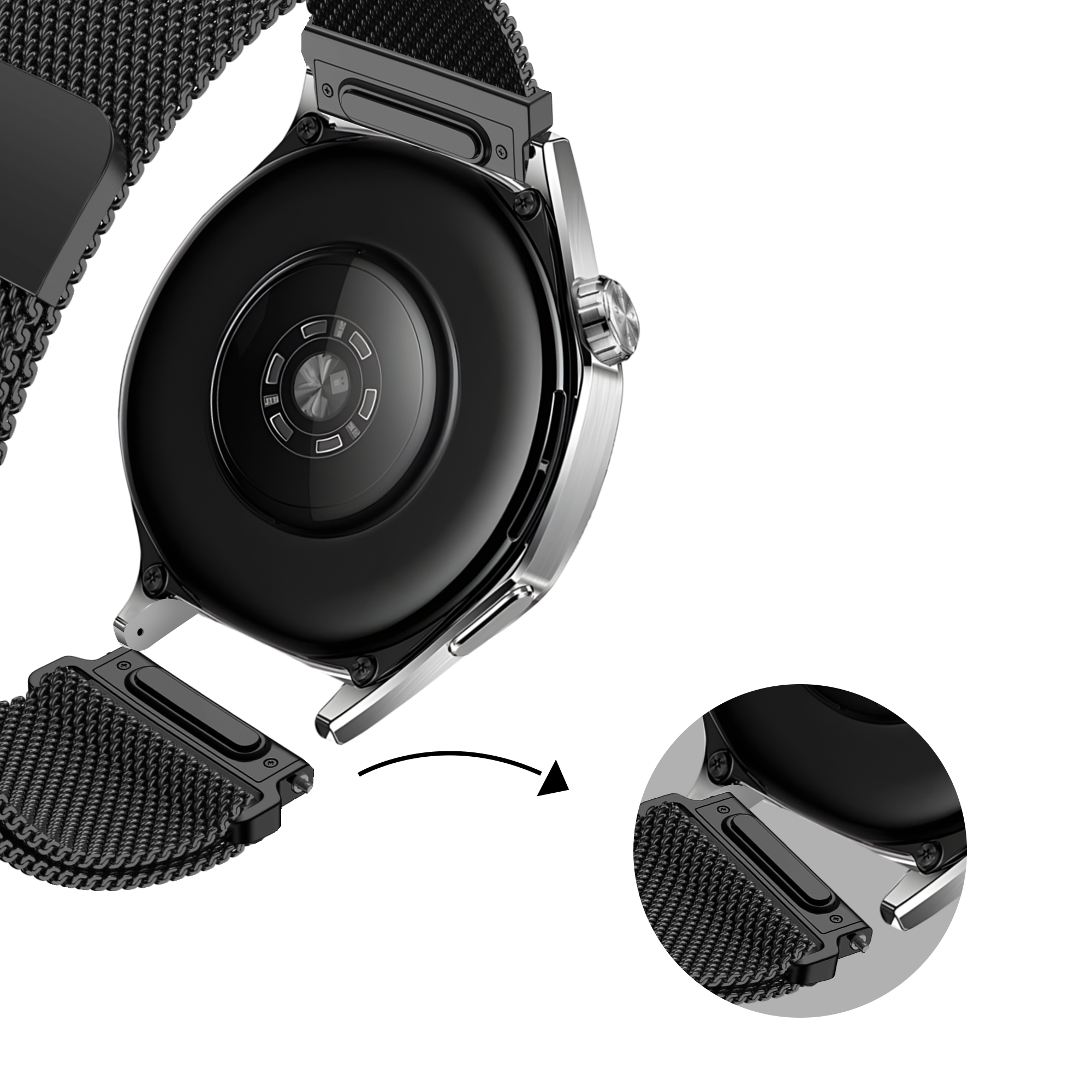 Milanese Easy Fit horlogebandje - 22mm - Zwart