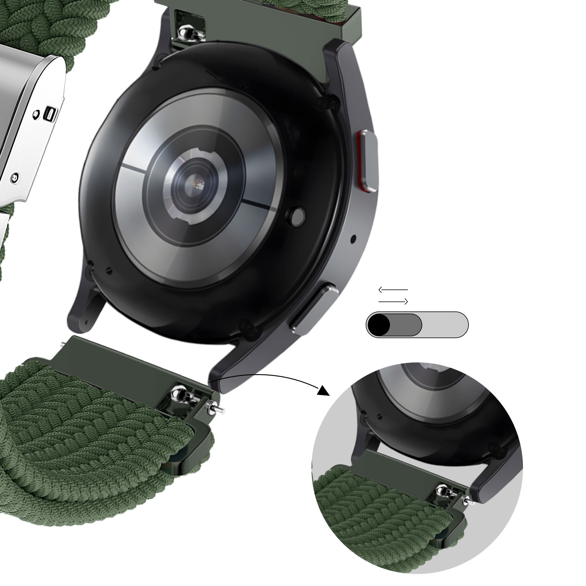 Gevlochten Nylon horlogebandje - 20mm - Olijfgroen