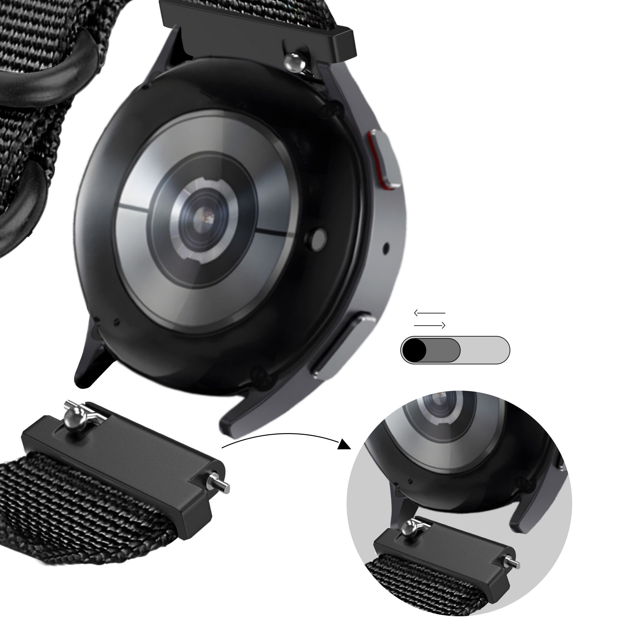 Nylon met gesp horlogebandje - 20mm - Zwart