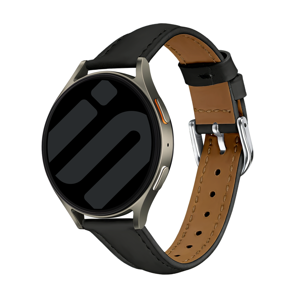 Slimfit Leren horlogebandje - 20mm - Zwart