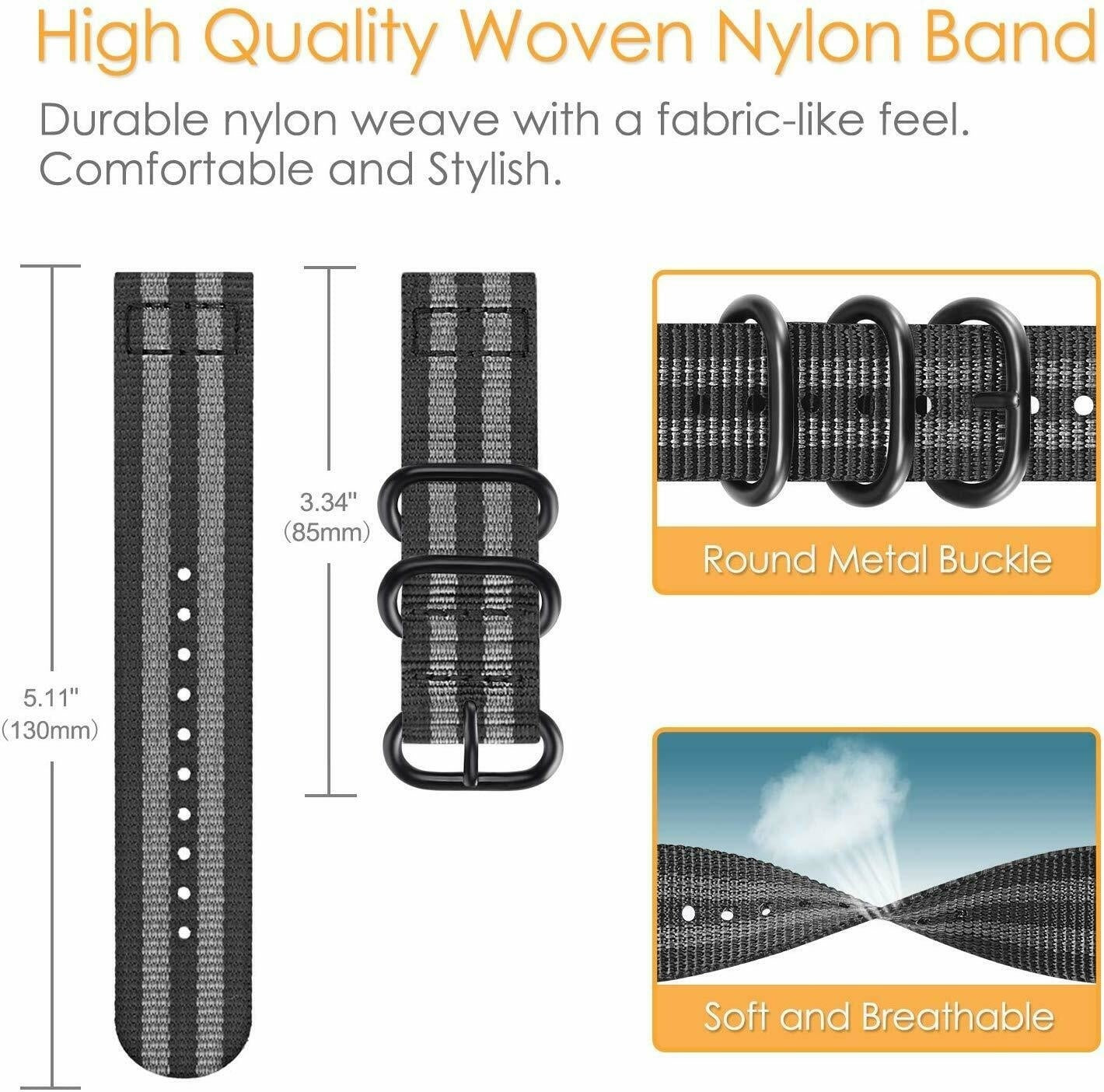 Nylon gesp horlogebandje - 20mm - Zwart/grijs