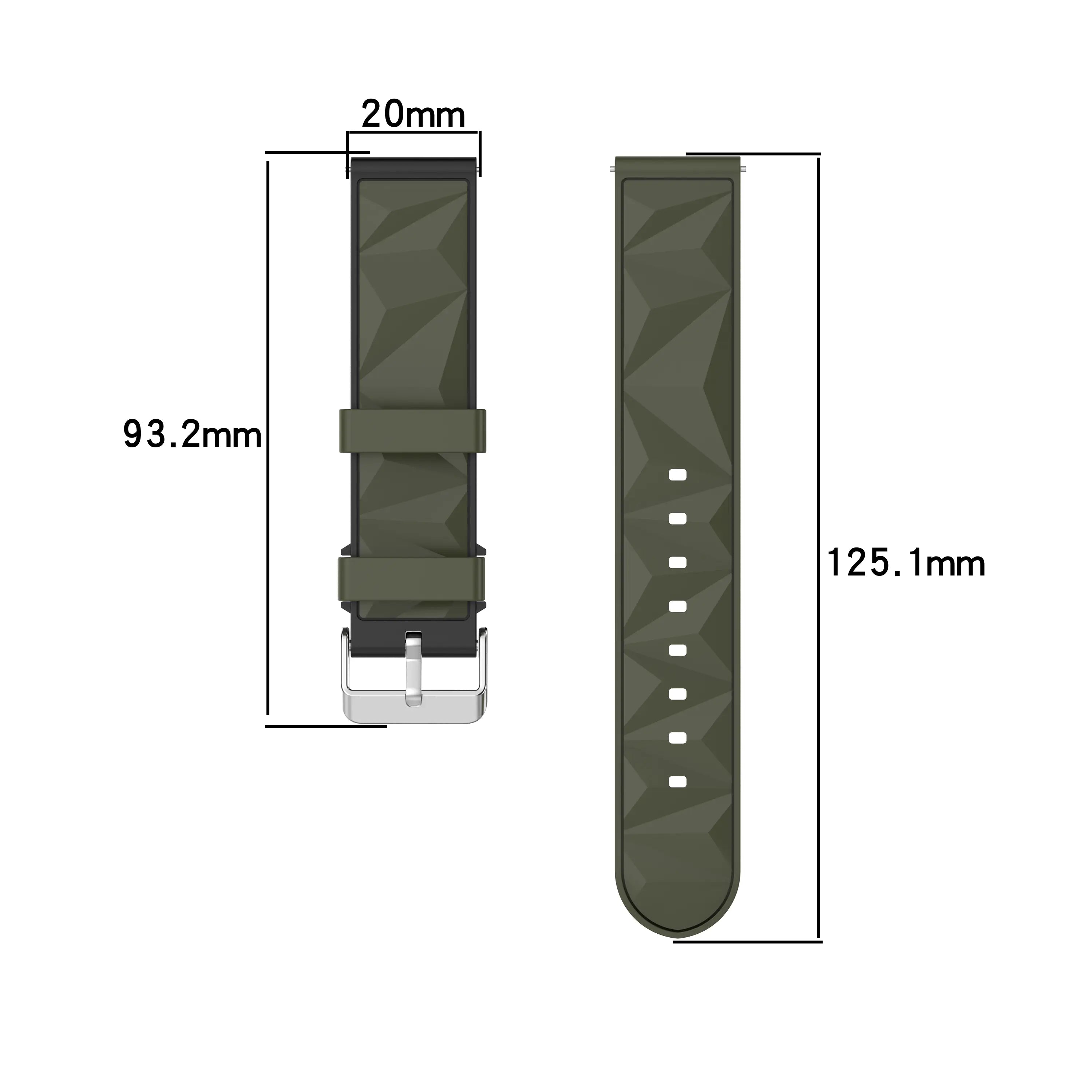 Diamond sport horlogebandje - 20mm - Legergroen/zwart