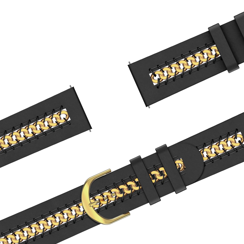 Leren Chains horlogebandje - 20mm - Zwart