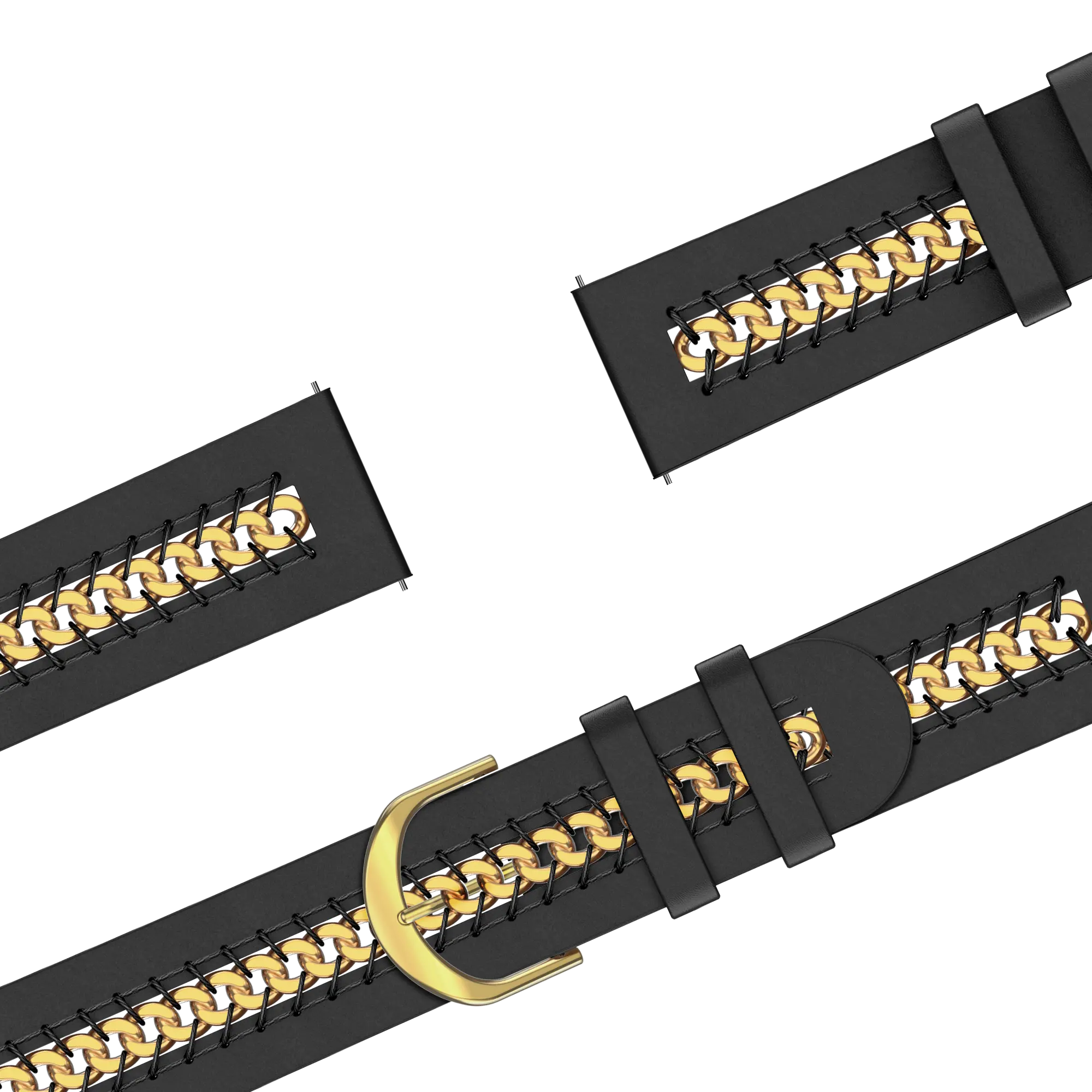 Leren Chains horlogebandje - 20mm - Zwart
