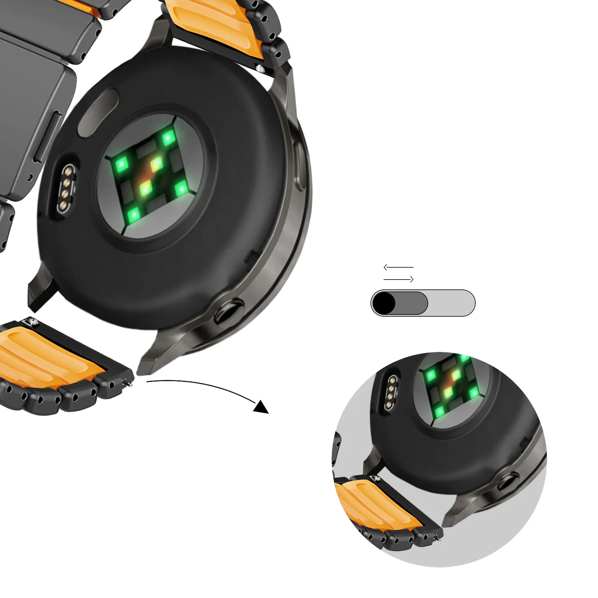 Titanium Hybrid horlogebandje - 22mm - Zwart/oranje