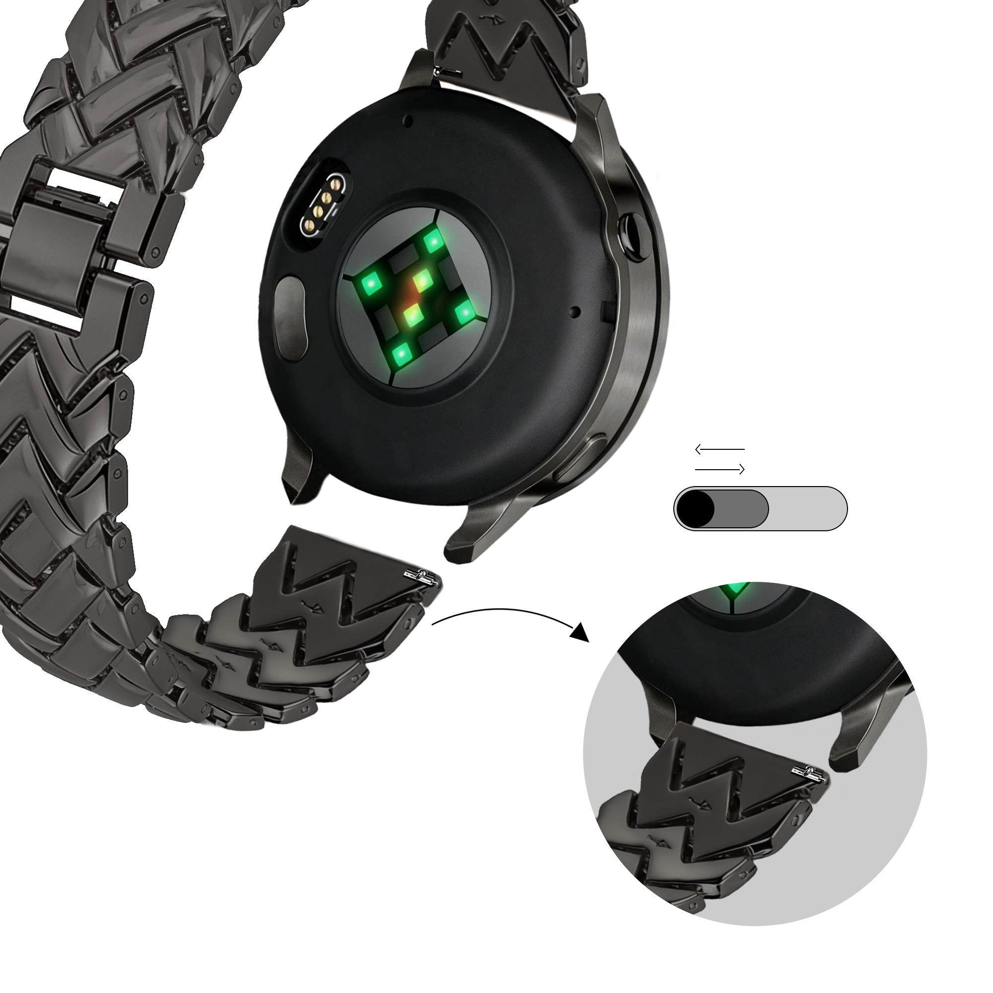 Metalen V-Type horlogebandje - 18mm - Zwart