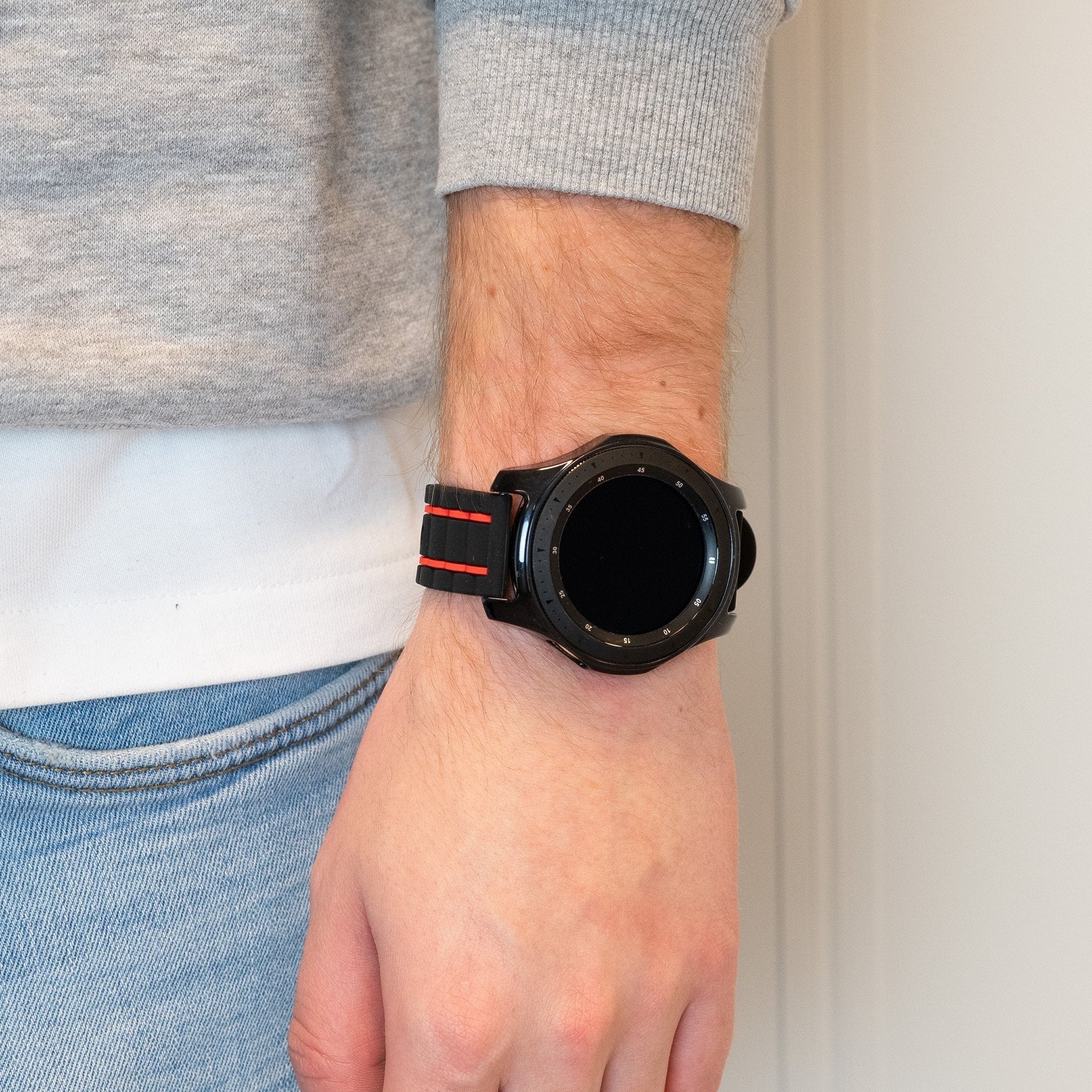 Sport Gestreept horlogebandje - 22mm - Zwart/rood