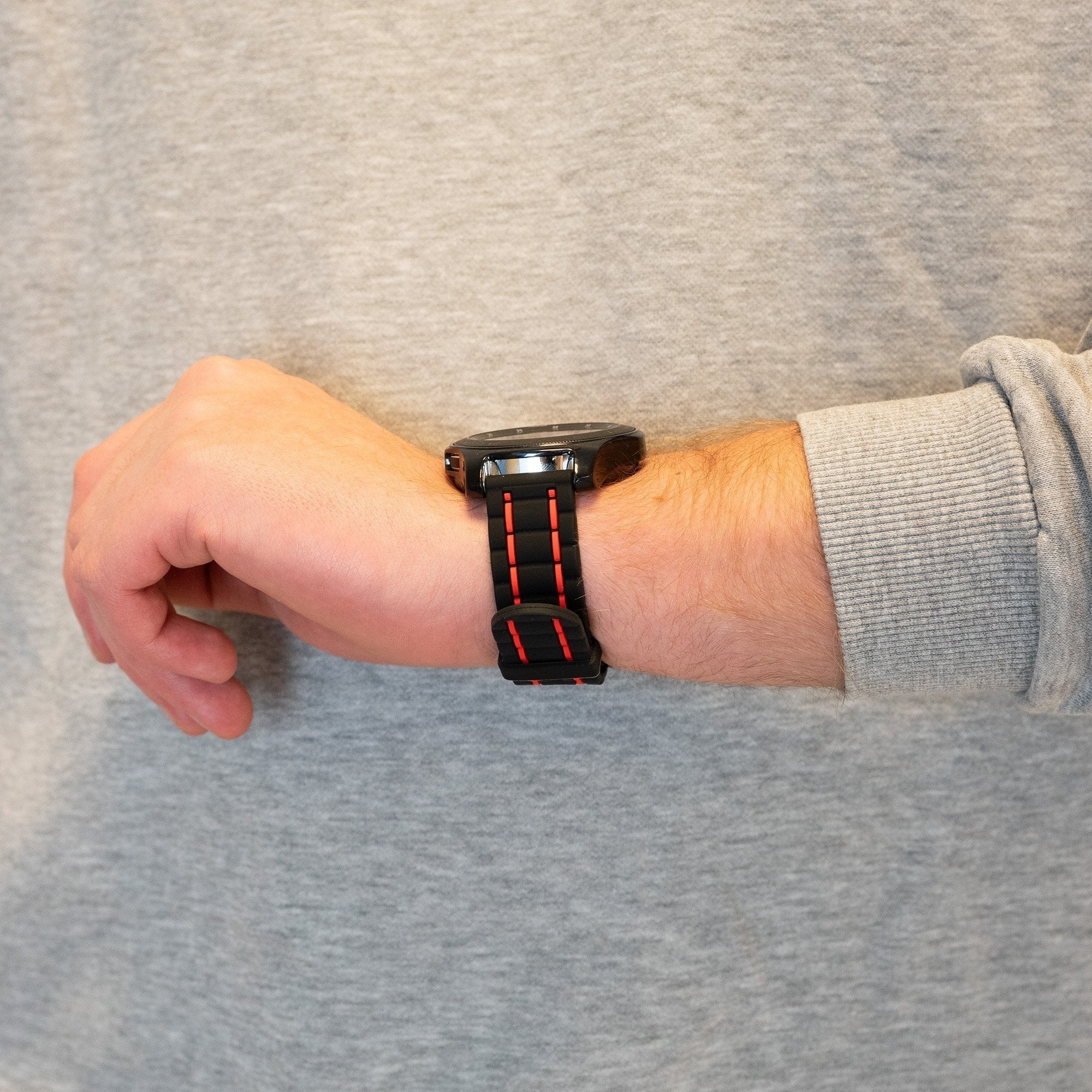 Sport Gestreept horlogebandje - 22mm - Zwart/rood