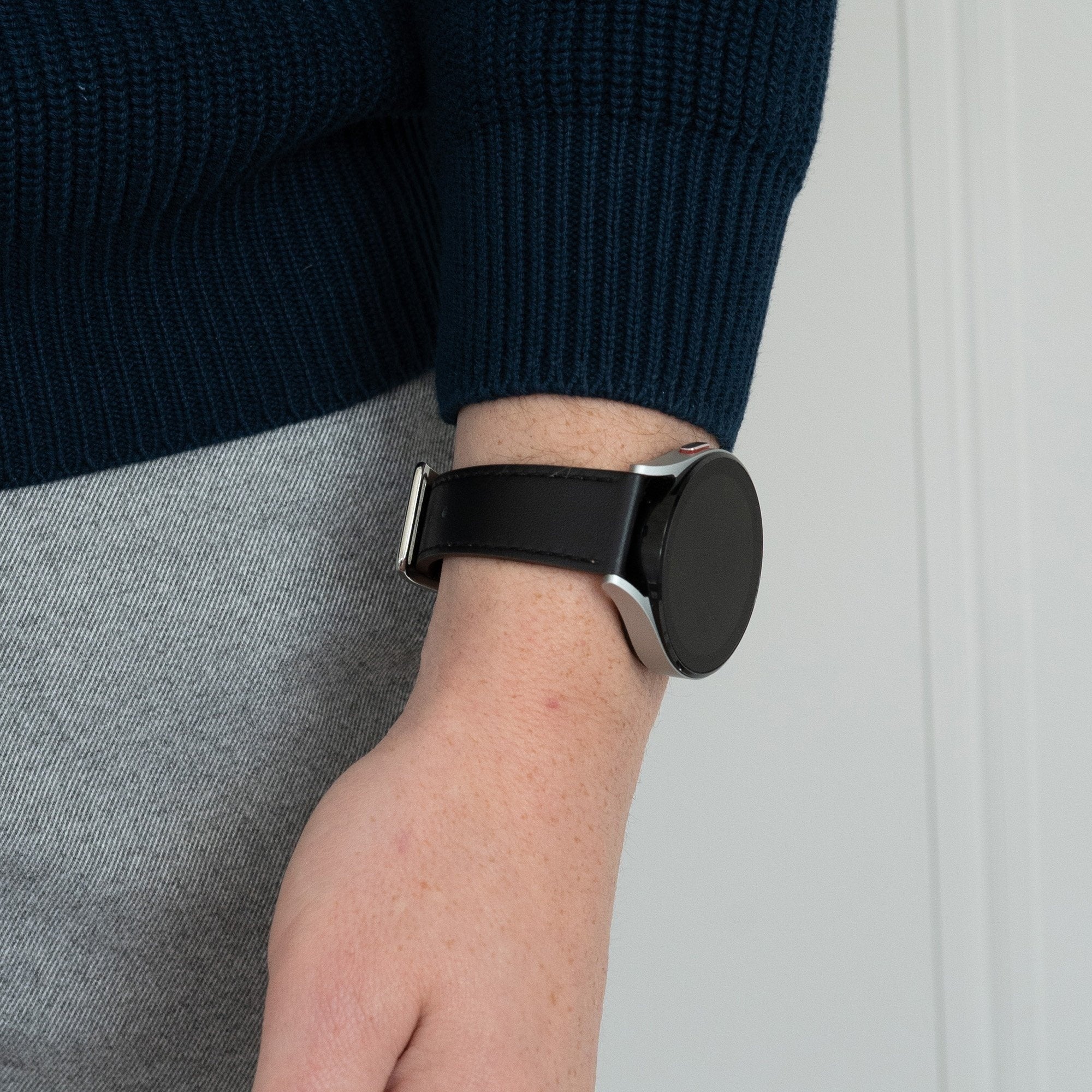 Lederen Deluxe horlogebandje - 22mm - Zwart