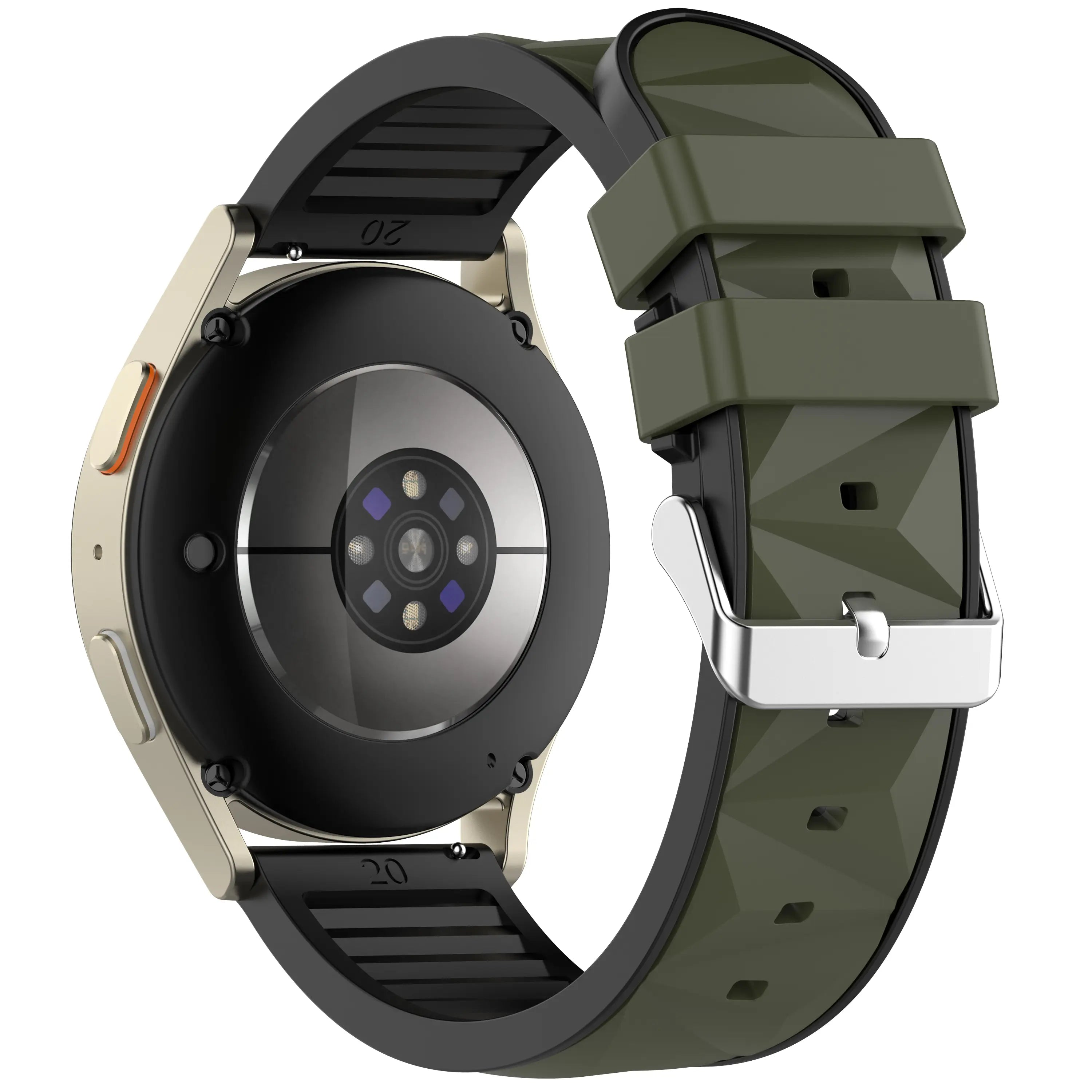 Diamond sport horlogebandje - 20mm - Legergroen/zwart