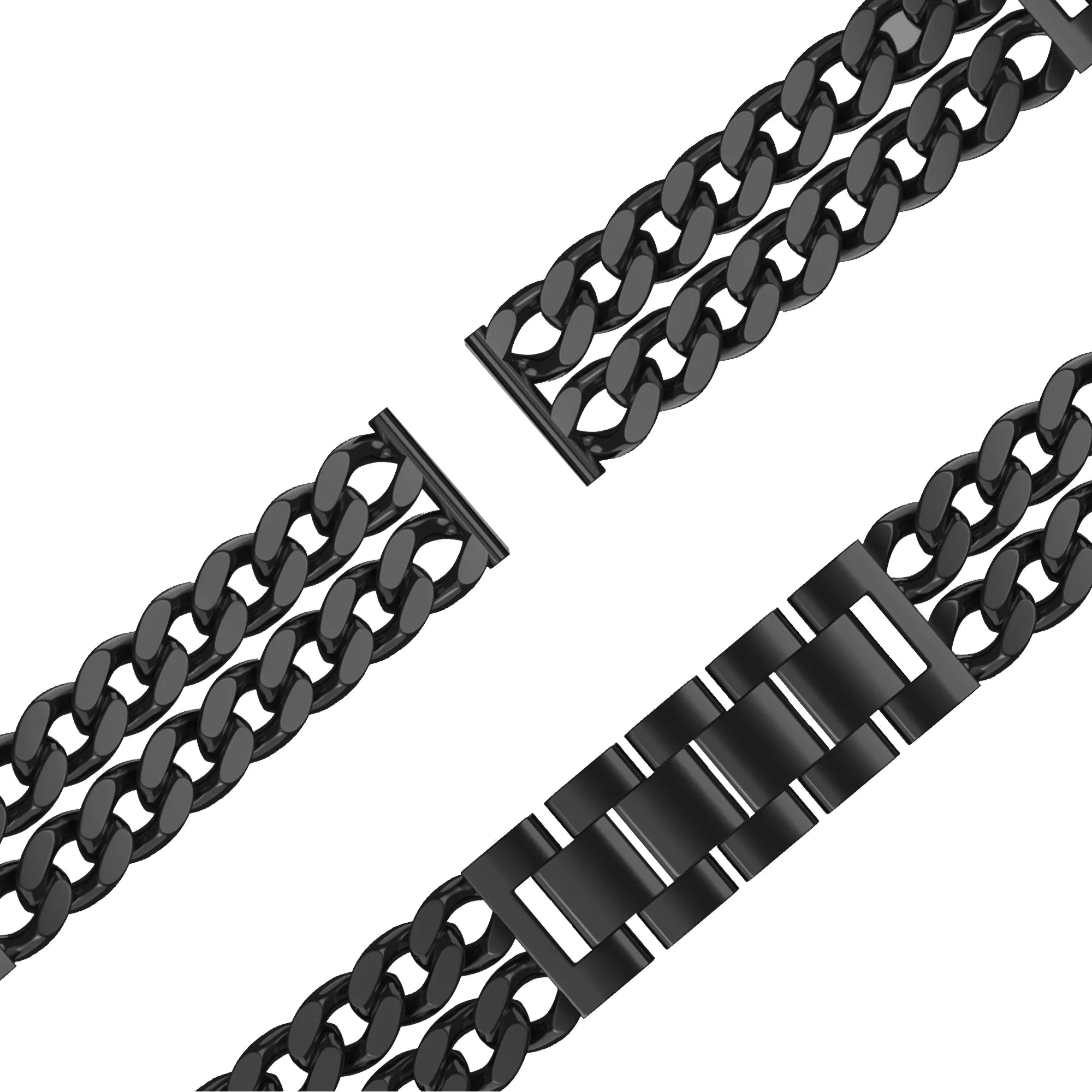 Metalen Double Chains horlogebandje - 20mm - Zwart