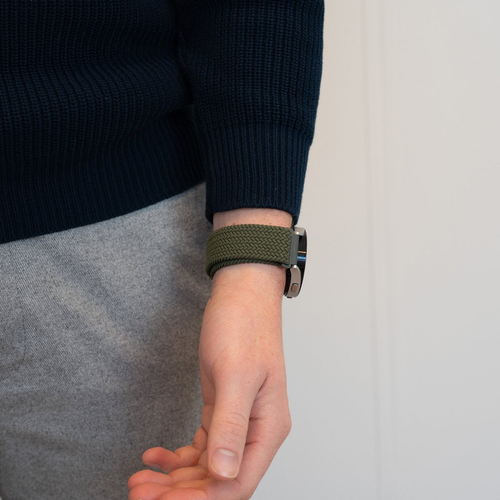 Gevlochten Nylon horlogebandje - 20mm - Olijfgroen