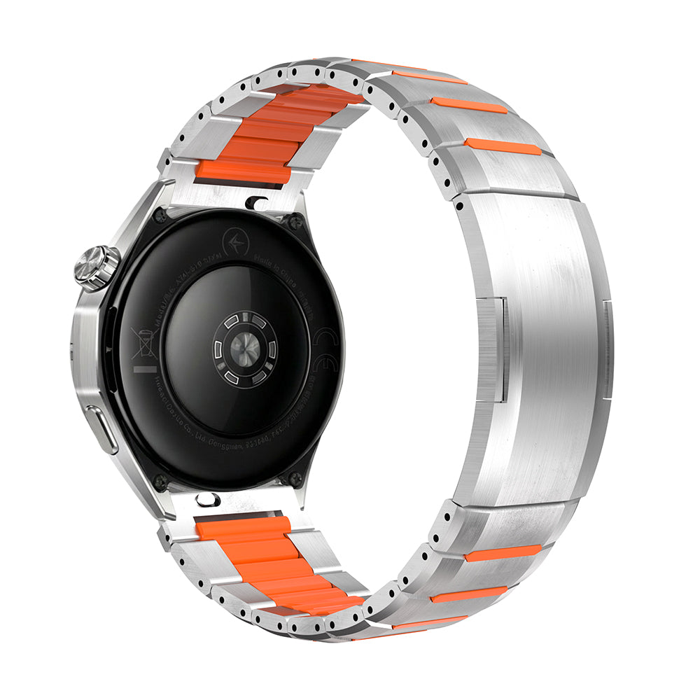 One Push Stalen Hybrid horlogebandje - 22mm - Titanium/oranje