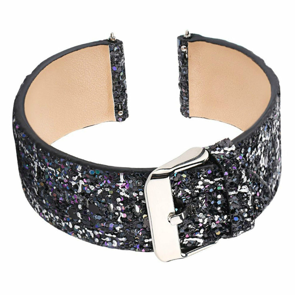 Leren Glitter horlogebandje - 20mm - Zwart