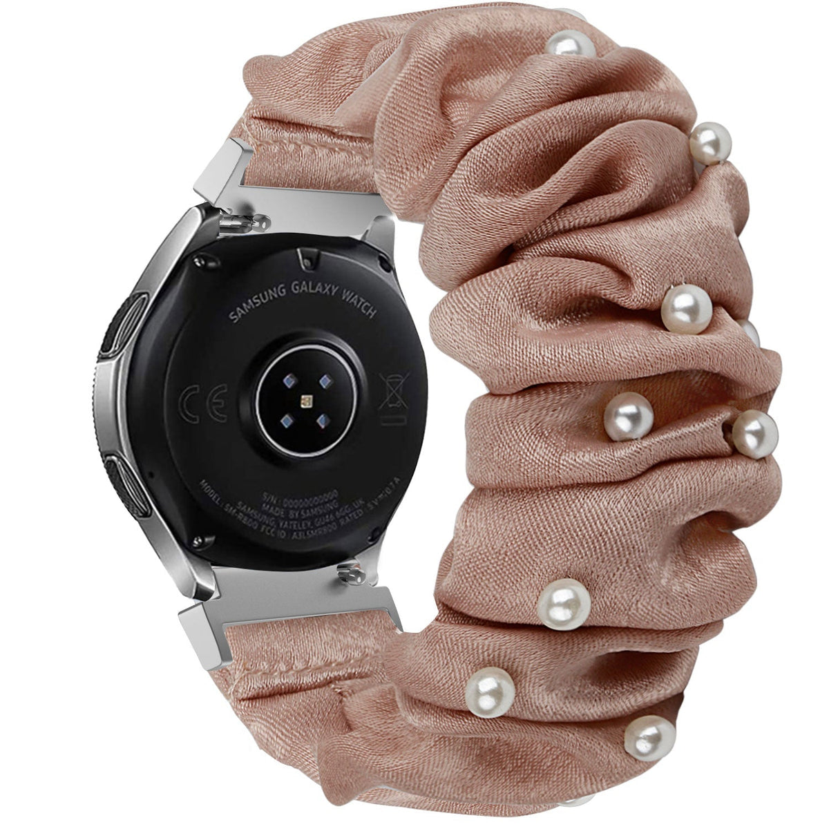 Scrunchie horlogebandje - 20mm - Beige met parels