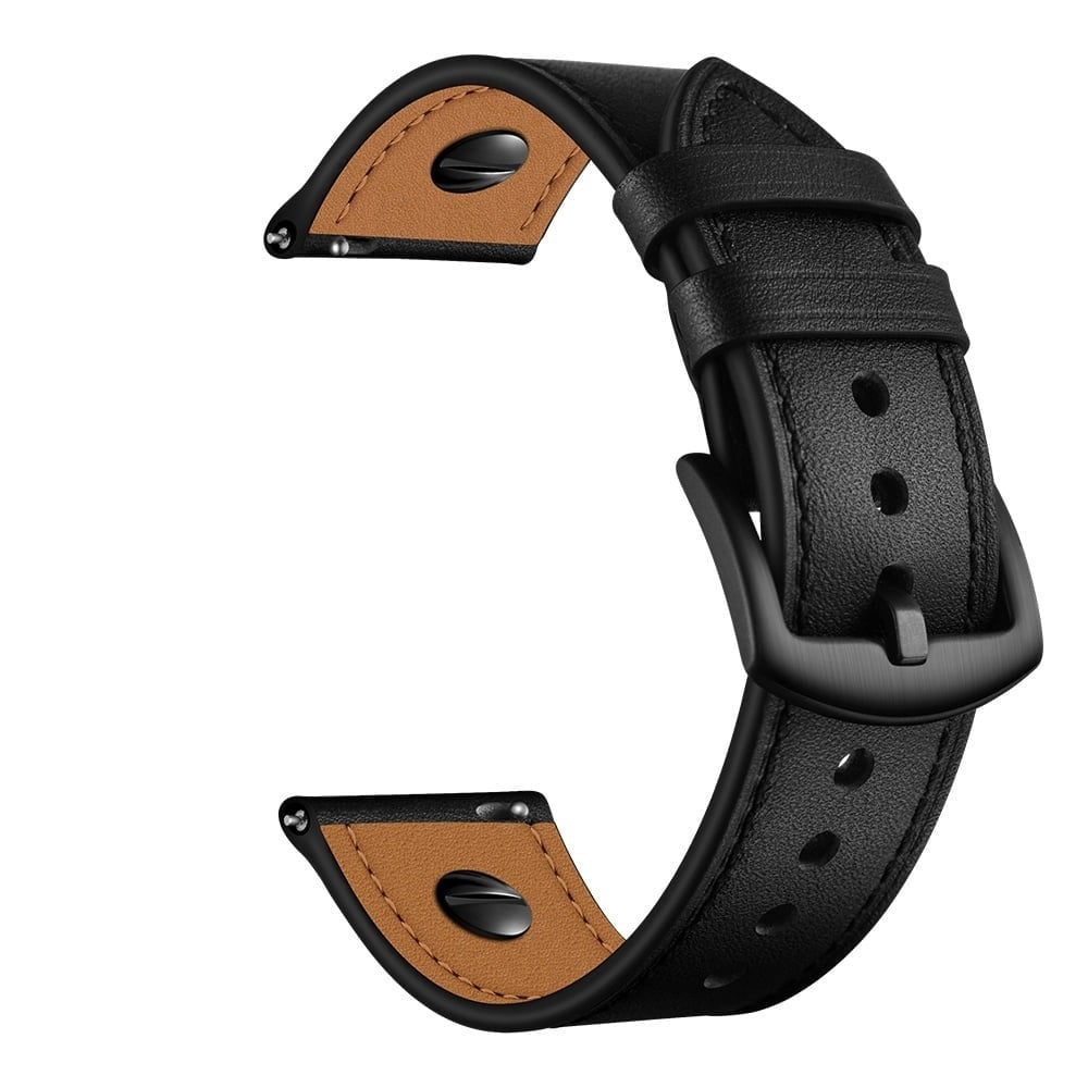 Geschroefde Leren horlogebandje - 20mm - Zwart