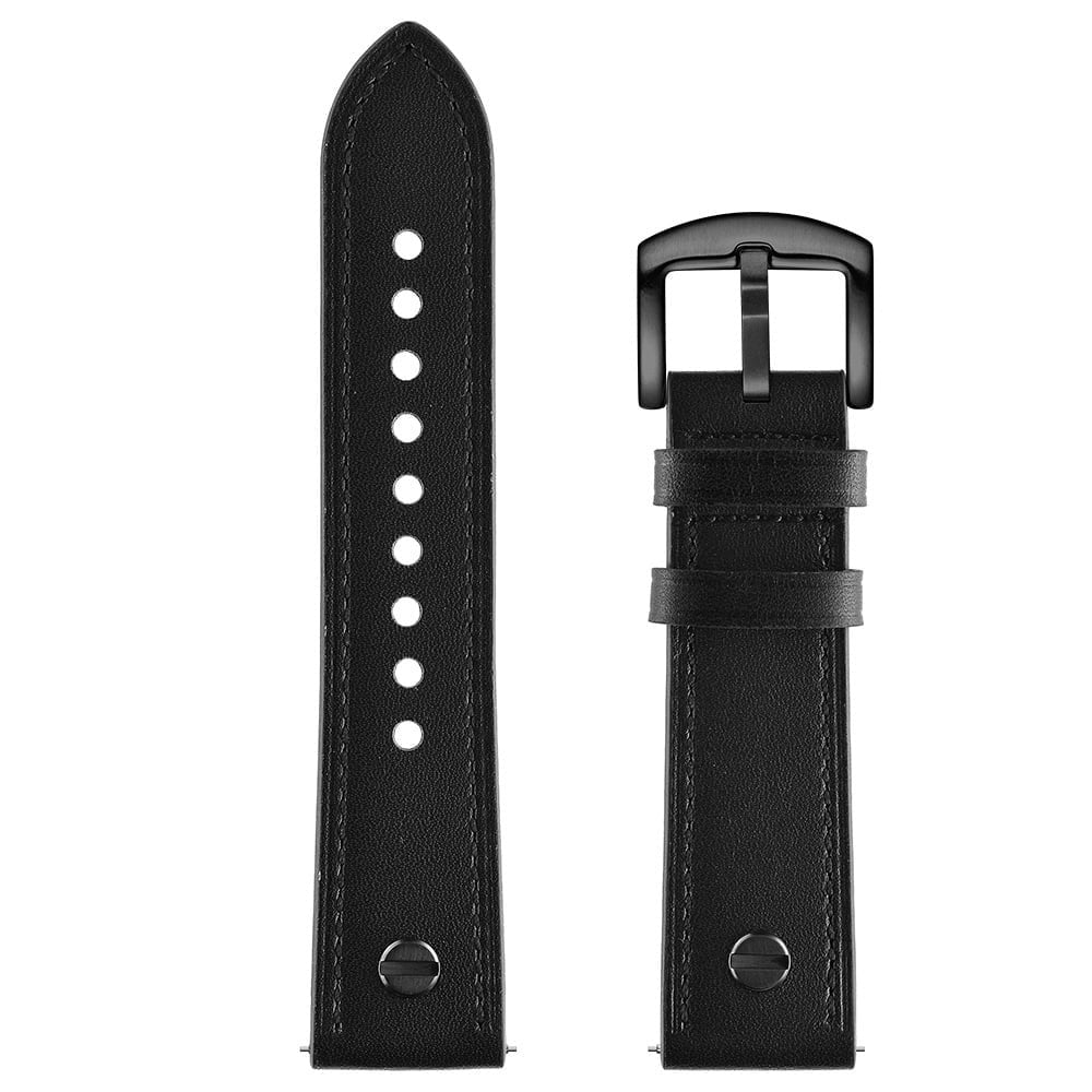 Geschroefde Leren horlogebandje - 20mm - Zwart