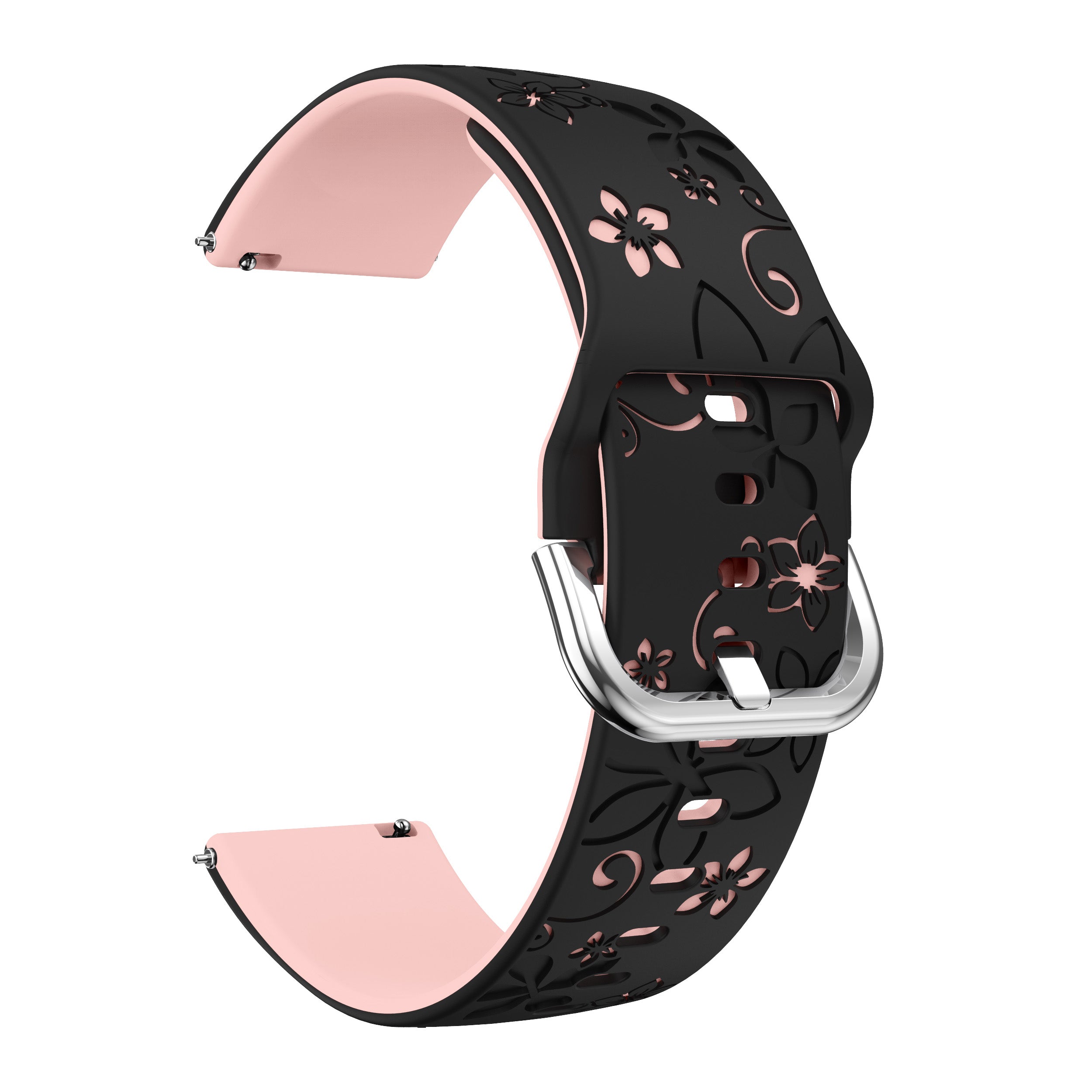 Flower silicone horlogebandje - 20mm - Zwart/lichtroze