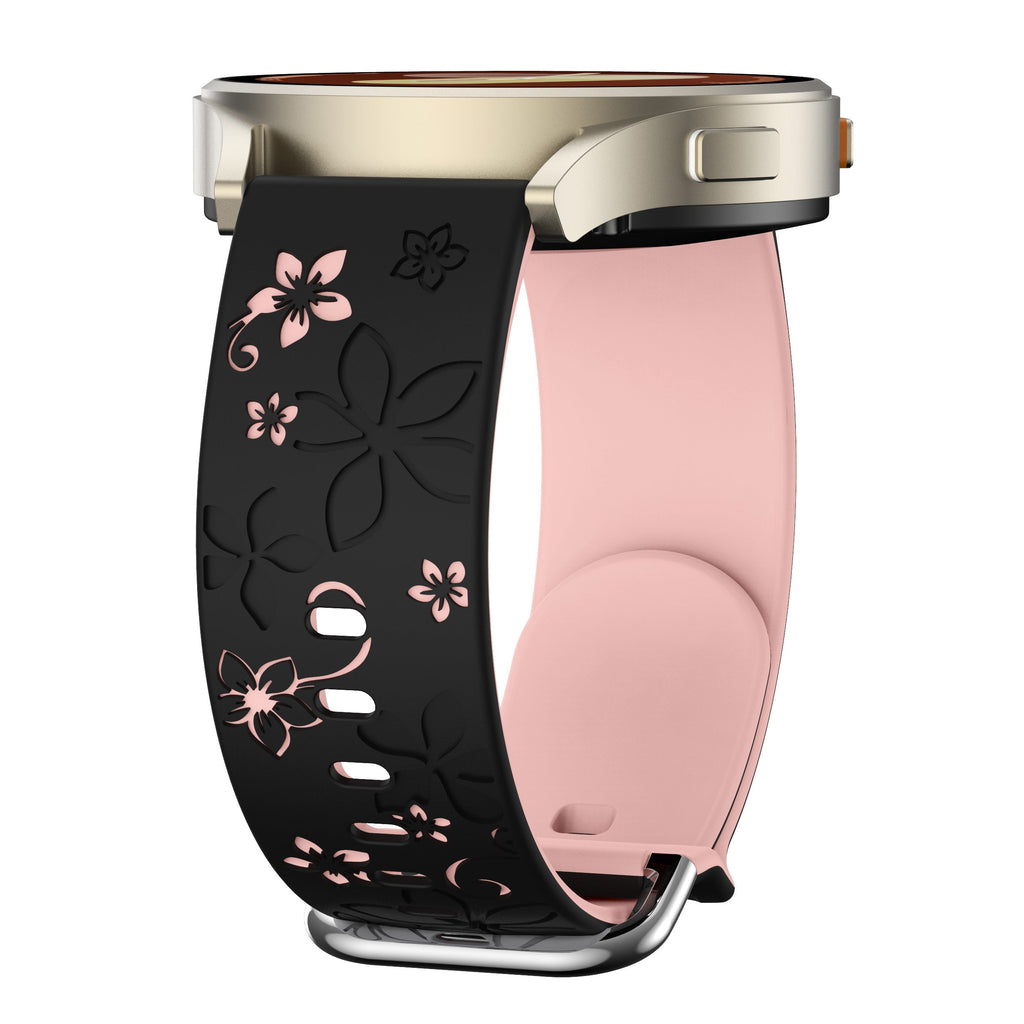 Flower silicone horlogebandje - 20mm - Zwart/lichtroze