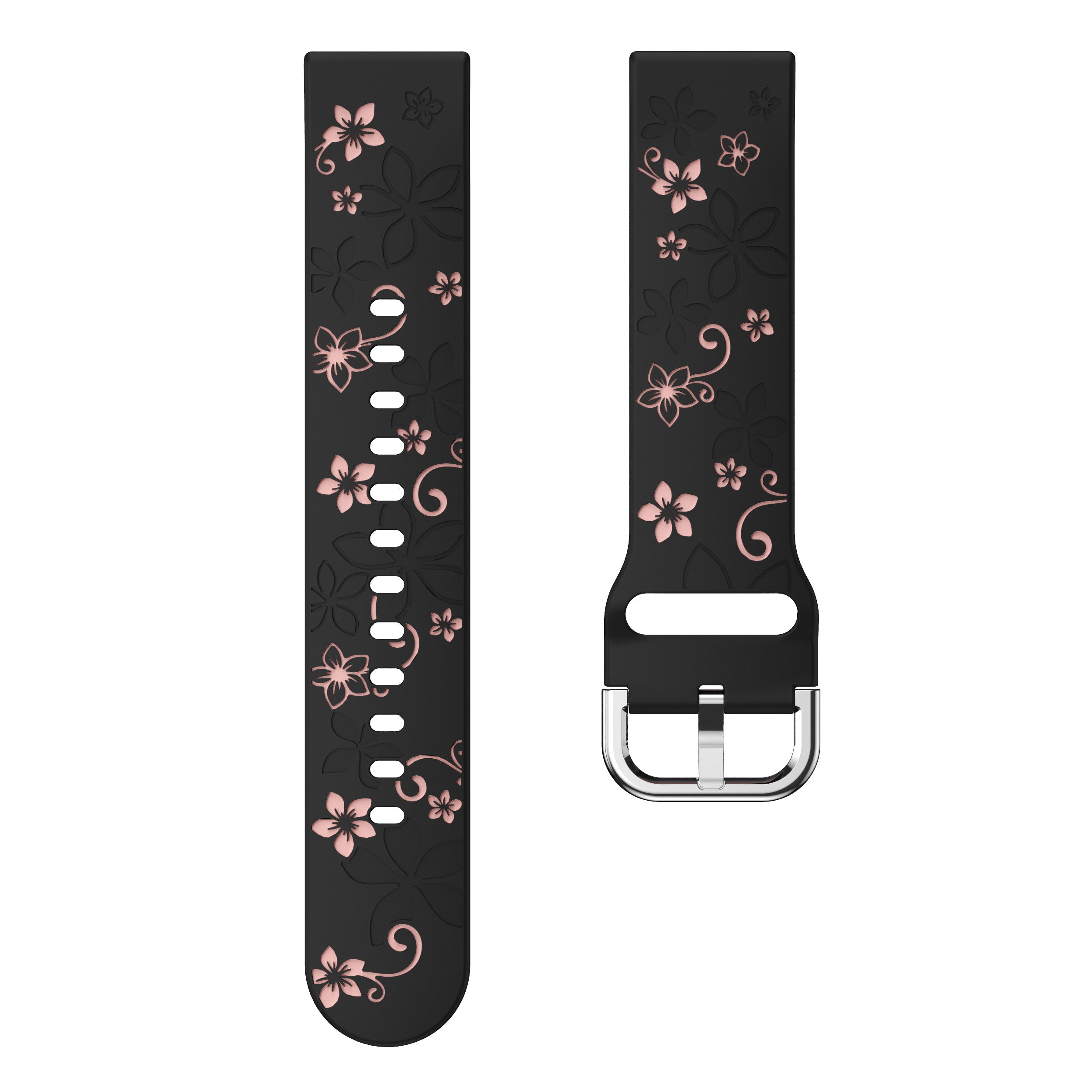 Flower silicone horlogebandje - 20mm - Zwart/lichtroze