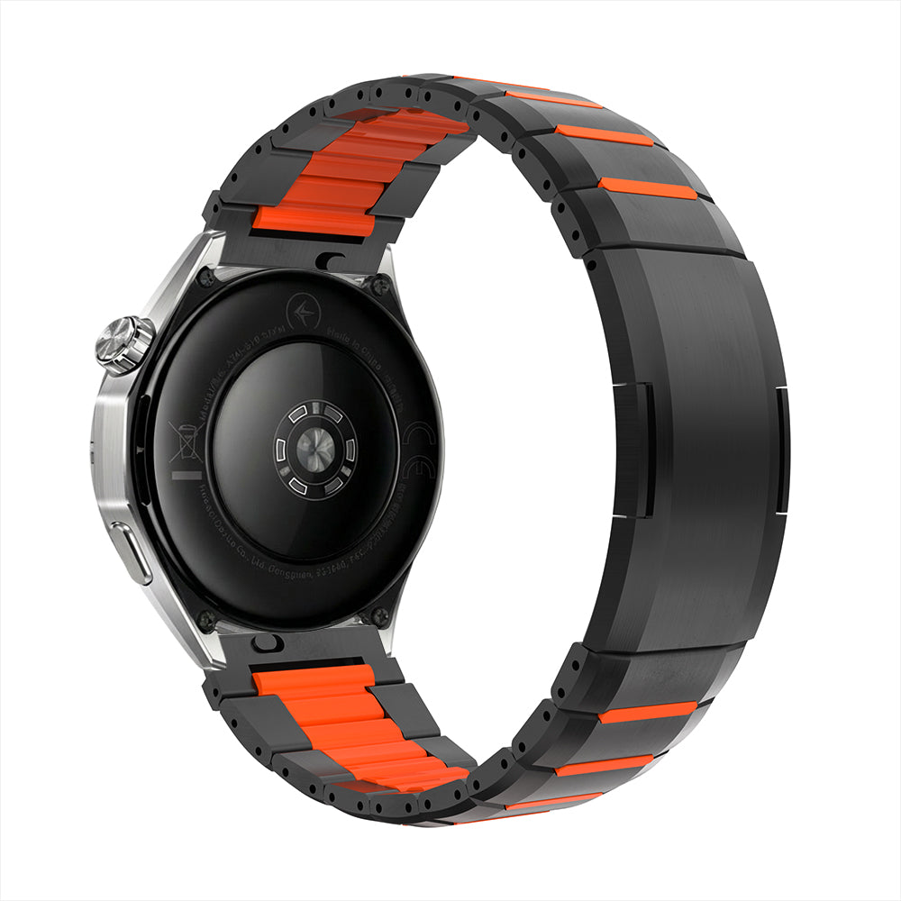 One Push Stalen Hybrid horlogebandje - 22mm - Zwart/oranje