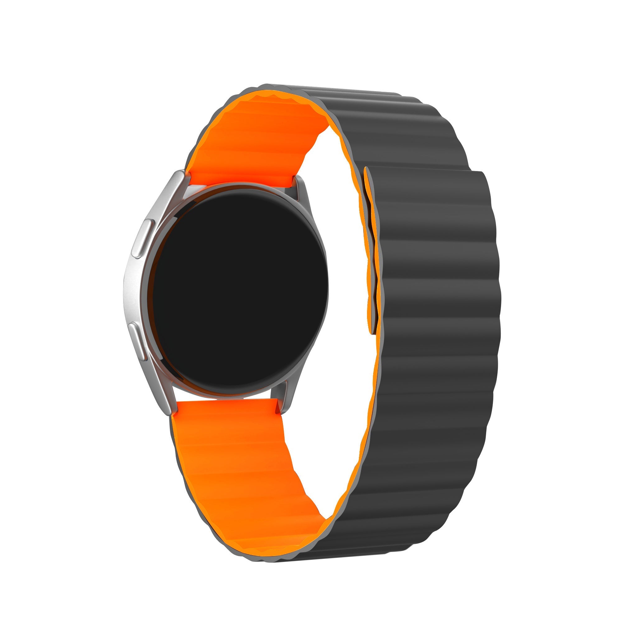 Magnetisch siliconen horlogebandje - 20mm - Zwart/oranje
