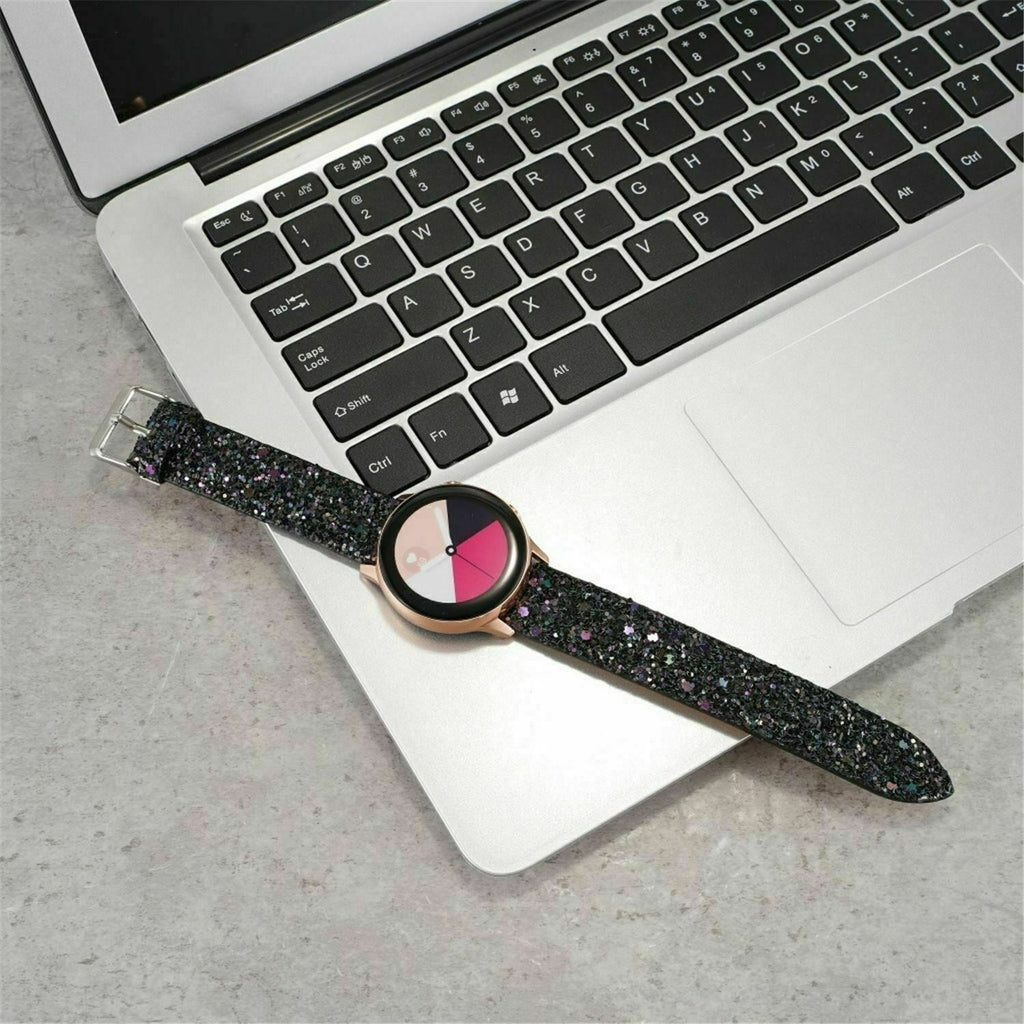 Leren Glitter horlogebandje - 20mm - Zwart
