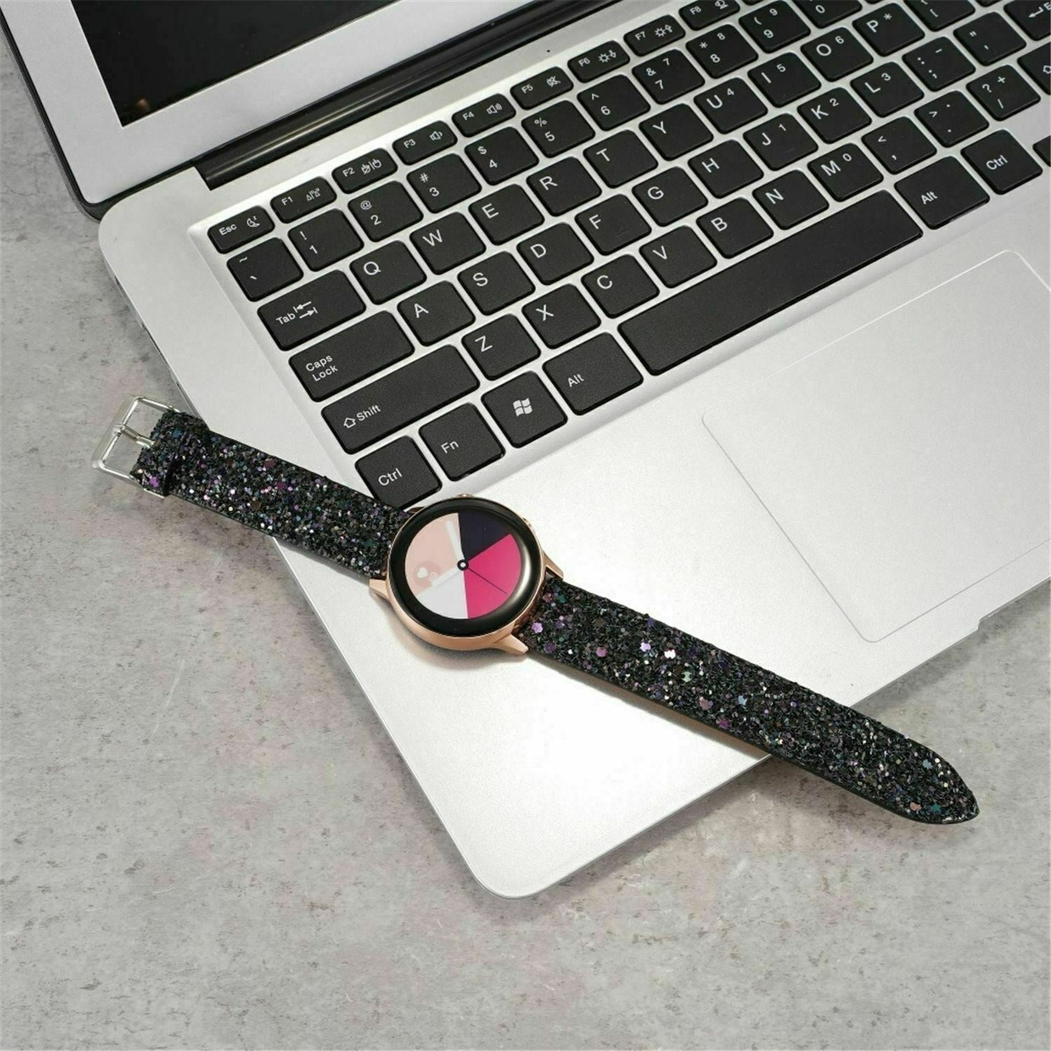 Leren Glitter horlogebandje - 20mm - Zwart