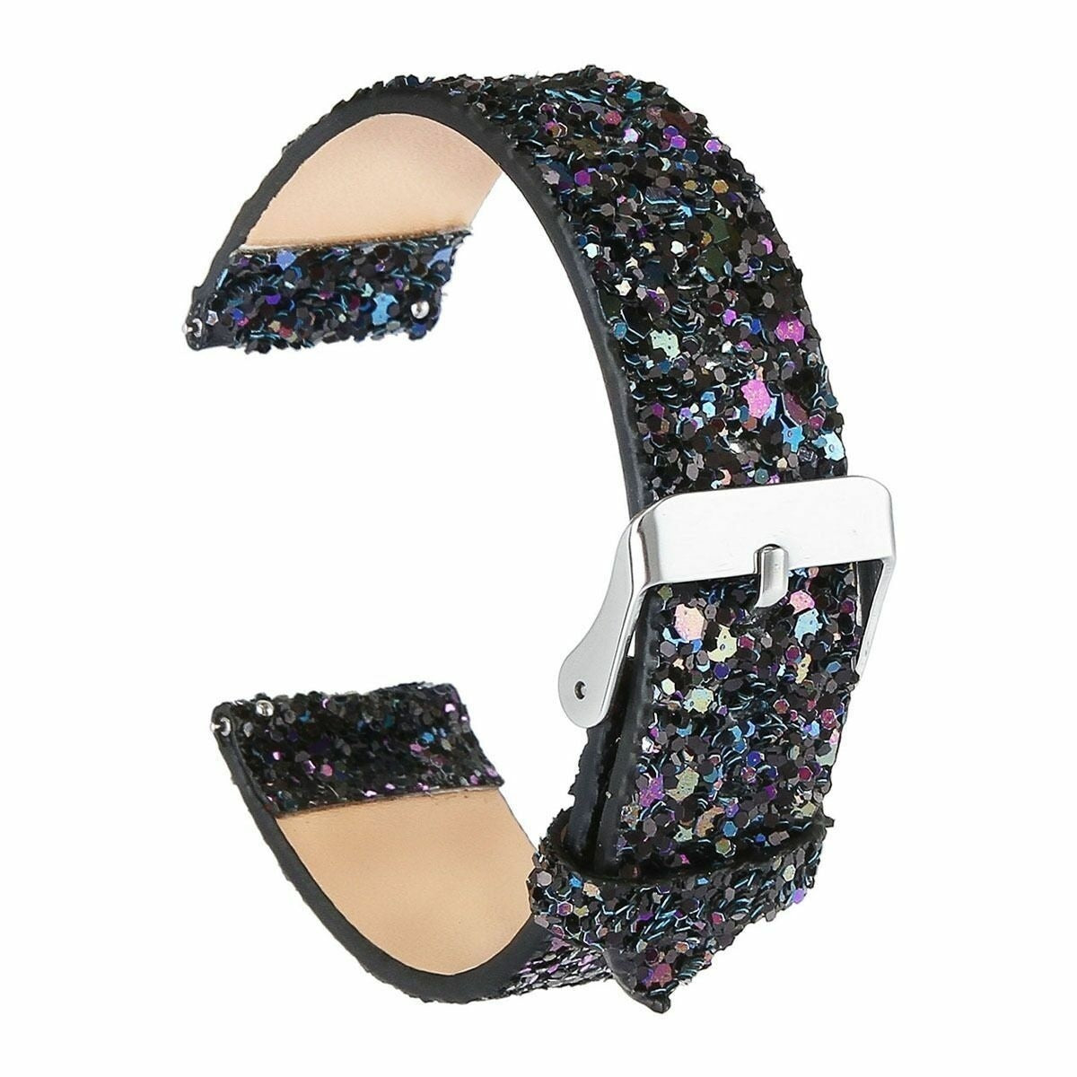 Leren Glitter horlogebandje - 20mm - Zwart