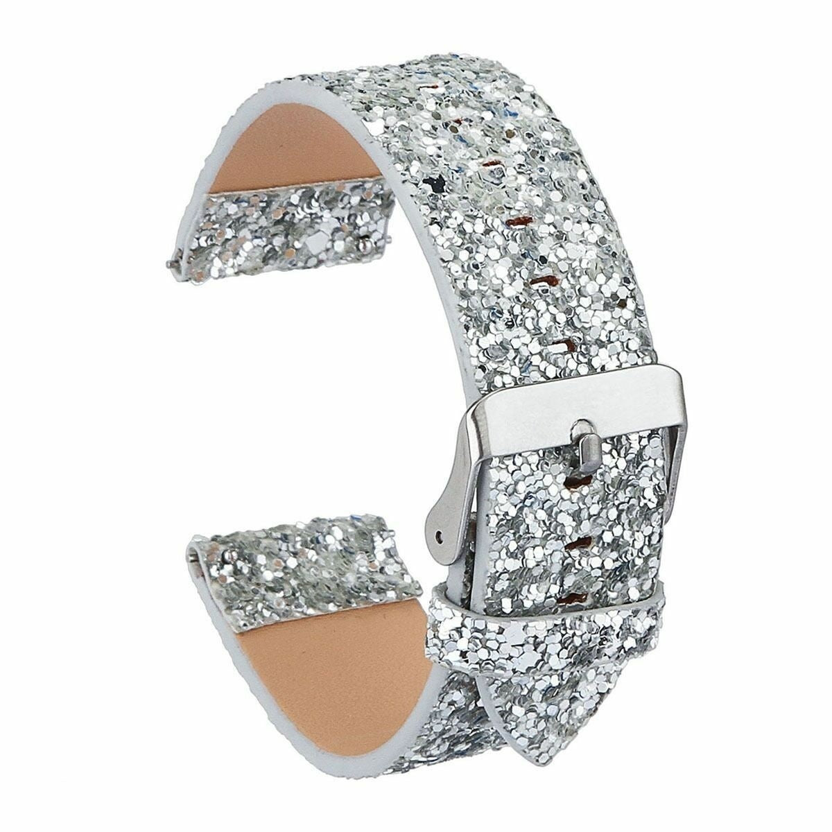 Leren Glitter horlogebandje - 20mm - Zilver