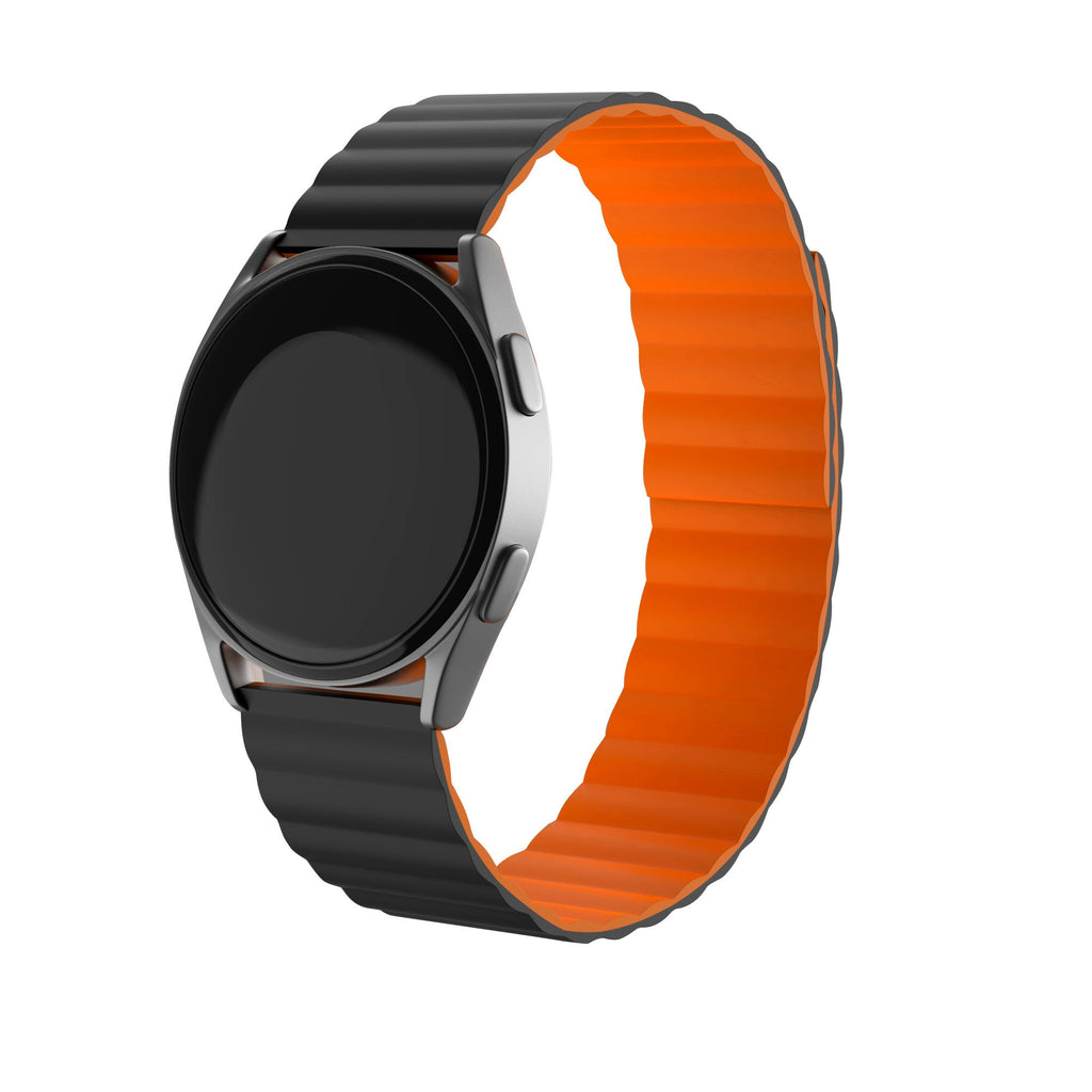 Magnetisch siliconen horlogebandje - 20mm - Zwart/oranje