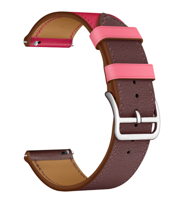 Leren Duo horlogebandje - 20mm - Knalroze/roodbruin