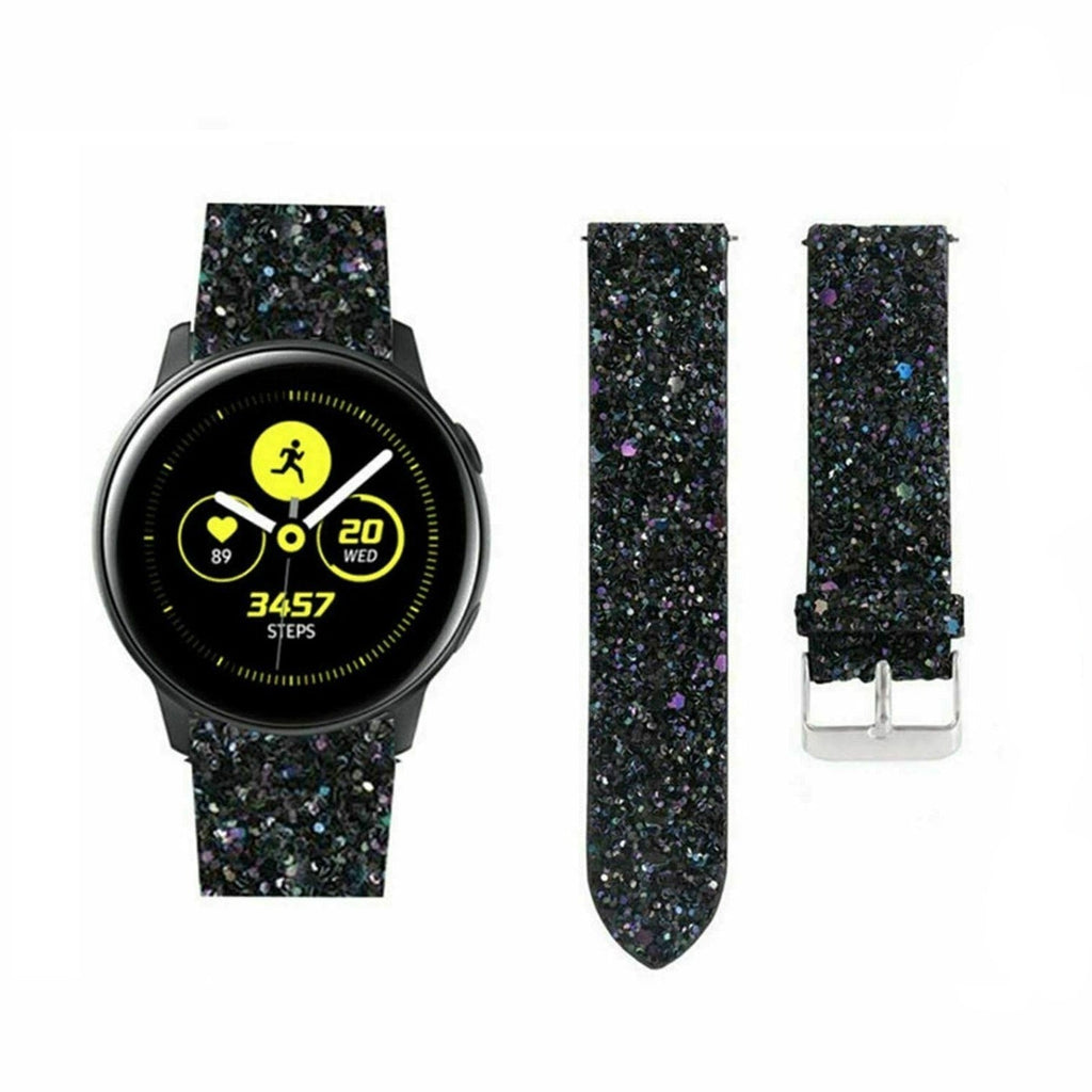 Leren Glitter horlogebandje - 20mm - Zwart