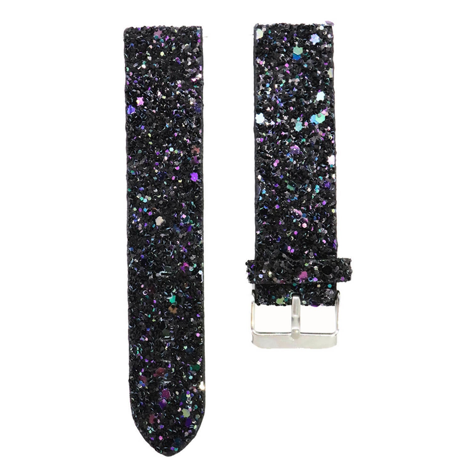 Leren Glitter horlogebandje - 20mm - Zwart