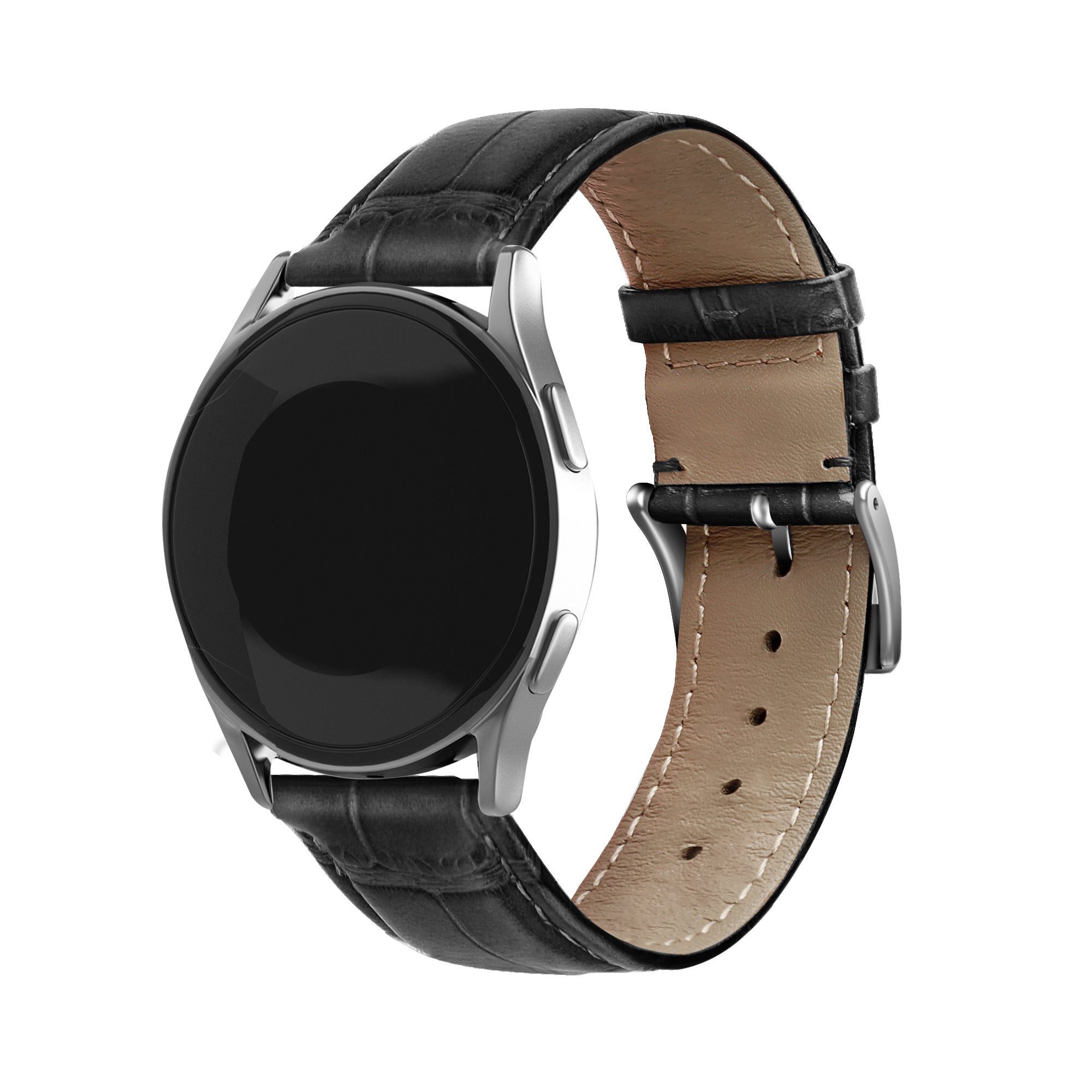 Leather Crocodile Grain horlogebandje - 20mm - Zwart