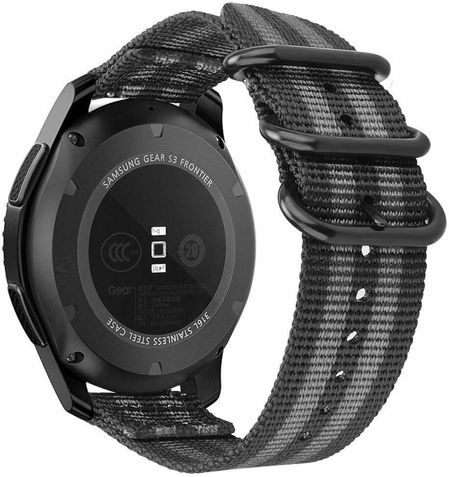 Nylon gesp horlogebandje - 20mm - Zwart/grijs