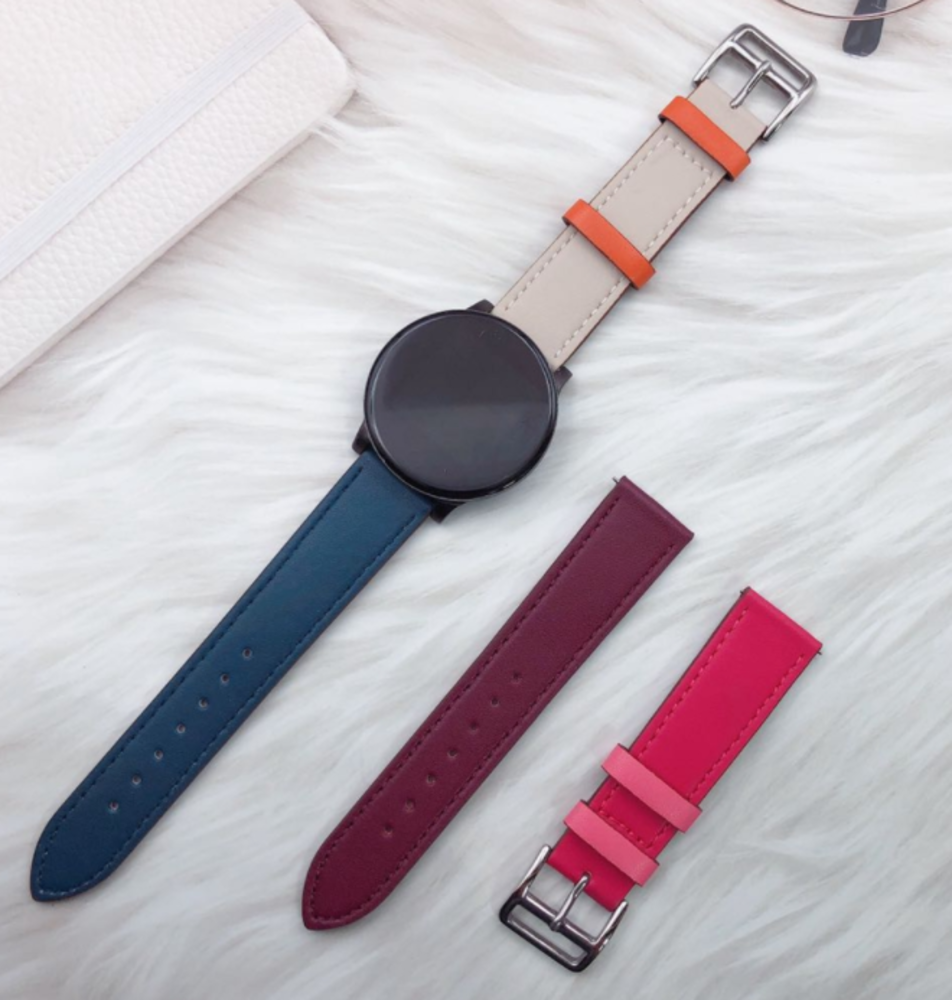 Leren Duo horlogebandje - 20mm - Wit/donkerblauw