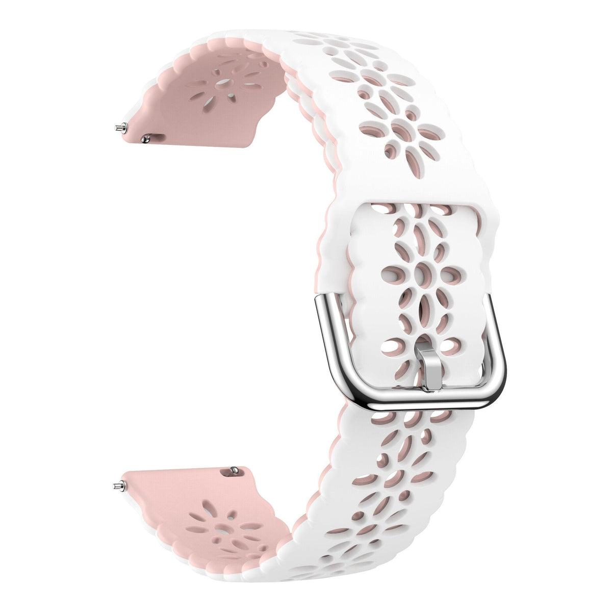 Siliconen met Patroon horlogebandje - 20mm - Wit/roze